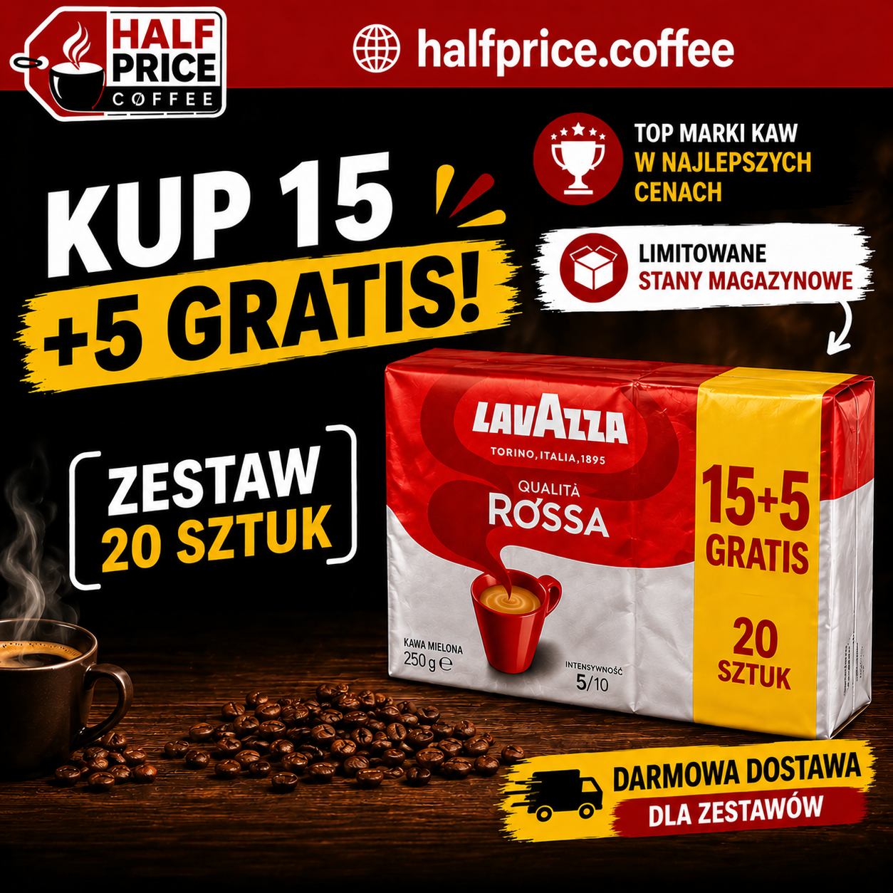 Lavazza Qualità Rossa - kawa mielona 5 x multipack 4 x 250 g