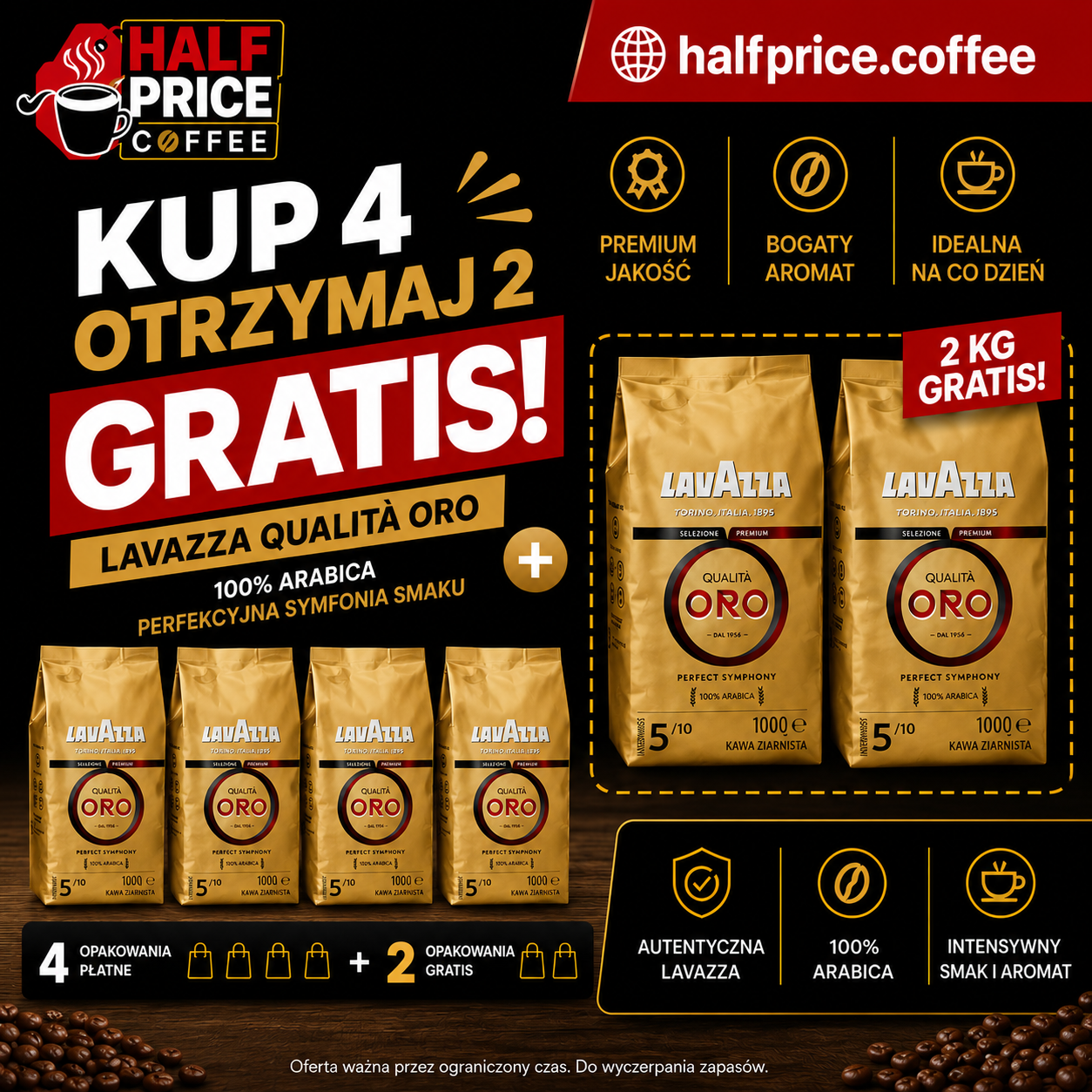Lavazza Qualità Oro - kawa ziarnista 4 kg + 2 kg gratis