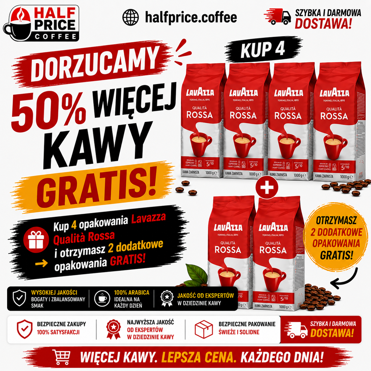 Lavazza Qualità Rossa - kawa ziarnista 4 kg + 2 kg gratis