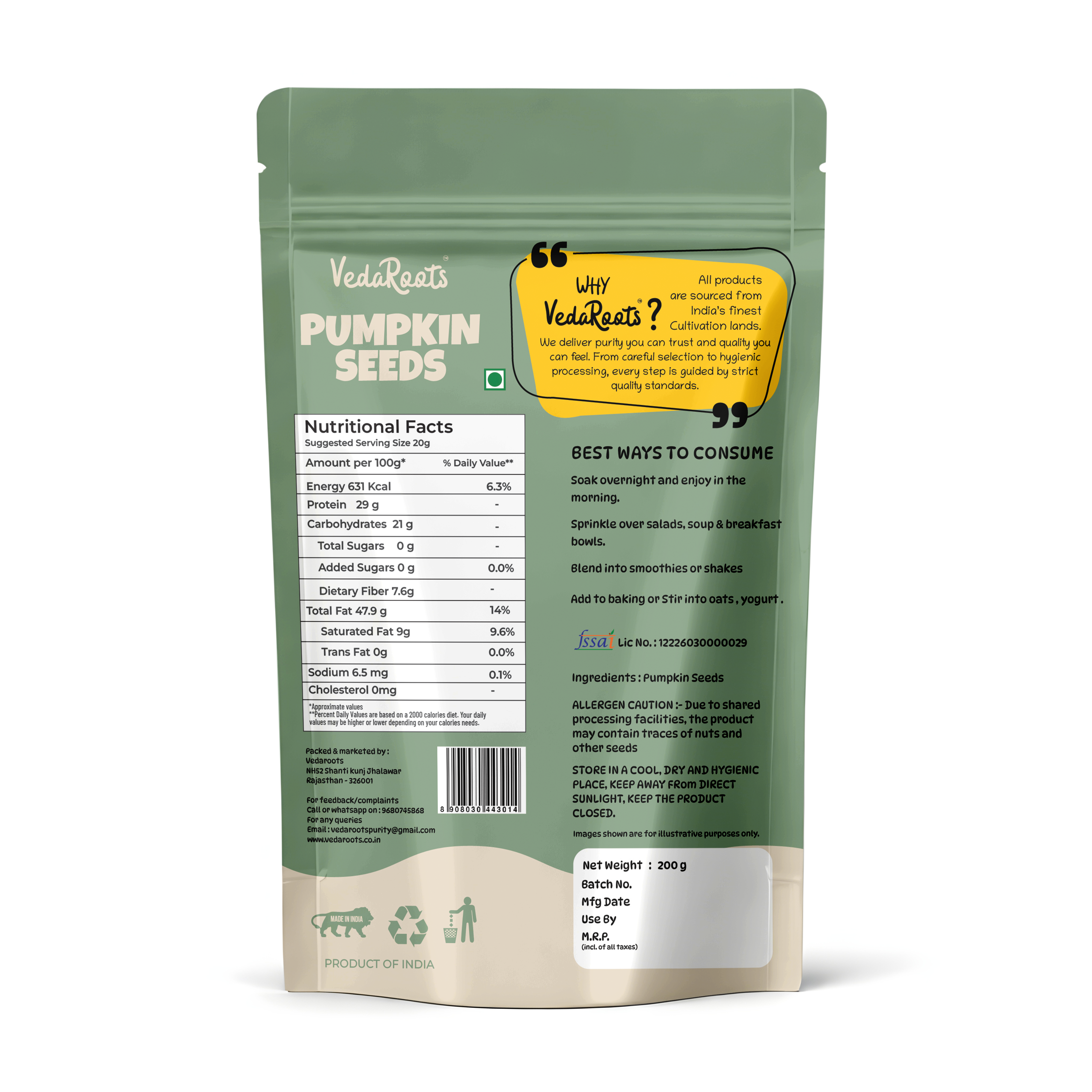 Vedaroots Raw Pumpkin Seeds