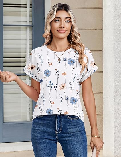 Zeagoo Womens Tops Short Sleeve Cute Summer Blouses Crew Neck Dressy Casual T Shirts Work Clothes S-2XL 