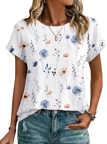 Zeagoo Womens Tops Short Sleeve Cute Summer Blouses Crew Neck Dressy Casual T Shirts Work Clothes S-2XL 