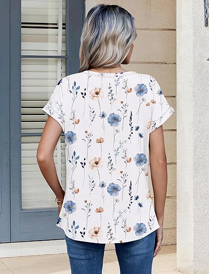 Zeagoo Womens Tops Short Sleeve Cute Summer Blouses Crew Neck Dressy Casual T Shirts Work Clothes S-2XL 