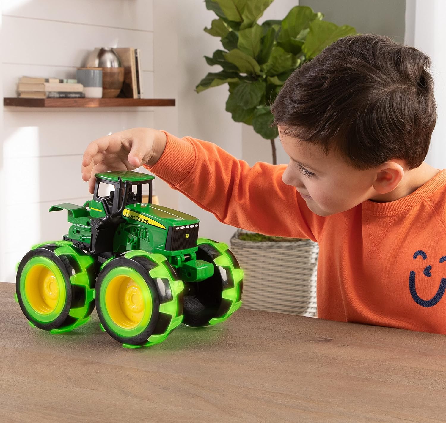 TOMY Monster Treads Lightning Wheels - John Deere Tractor - Motion Activated Light Up Monster Truck Toy - John Deere Tractor Toys - Frustration Free - Ages 3 Years and Up