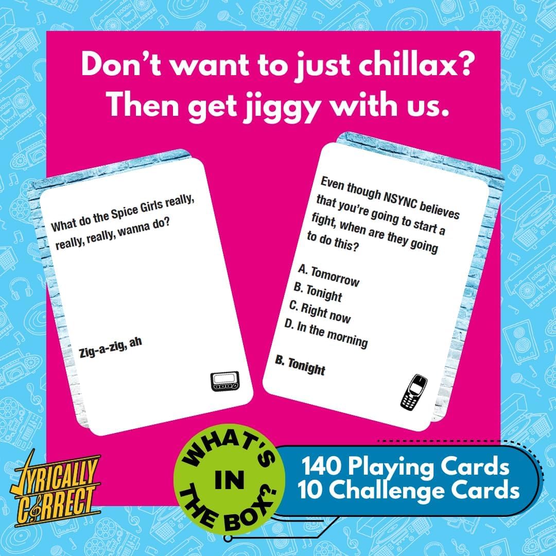 Lyrically Correct '90s & 2000s Music Trivia Family Card Games - Pop Edition - Finish The Lyrics Challenge, Fun Card Games for Adults and Family Game Nights - Popular Cards Game for Families