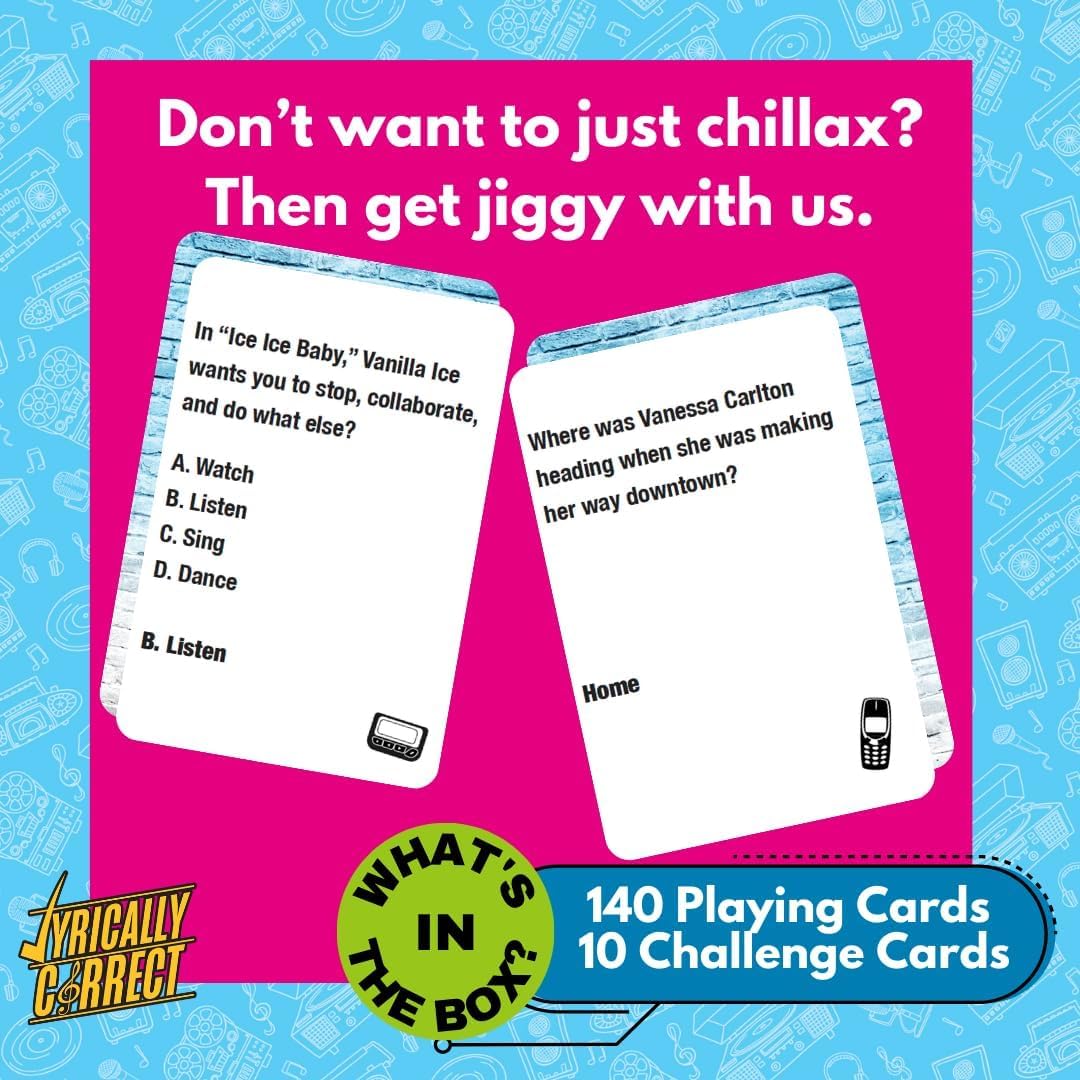 Lyrically Correct '90s & 2000s Music Trivia Family Card Games - Pop Edition - Finish The Lyrics Challenge, Fun Card Games for Adults and Family Game Nights - Popular Cards Game for Families