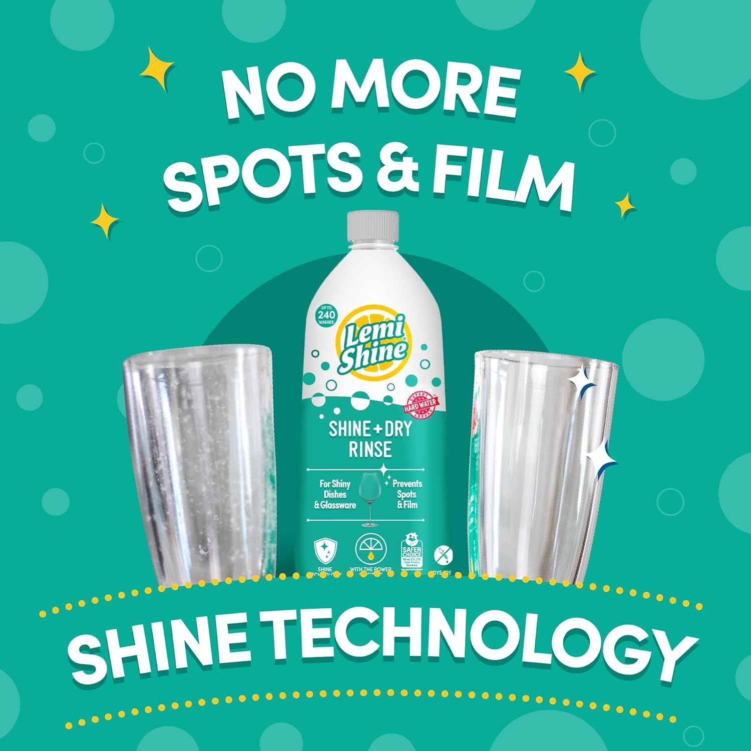Lemi Shine Shine and Dry Natural Dishwasher Rinse Aid - Hard Water Stain Remover - 25.35 fl oz 