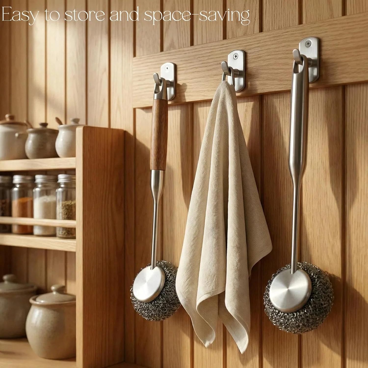 Stainless Steel Scrubber Set, Steel Wool & Steel Ball Cleaning Brush with Replaceable Heads, Heavy Duty Steel Cleaner for Oven, Stove, Dishes & Grill,4Pcs Includes 2 Pcs Pads