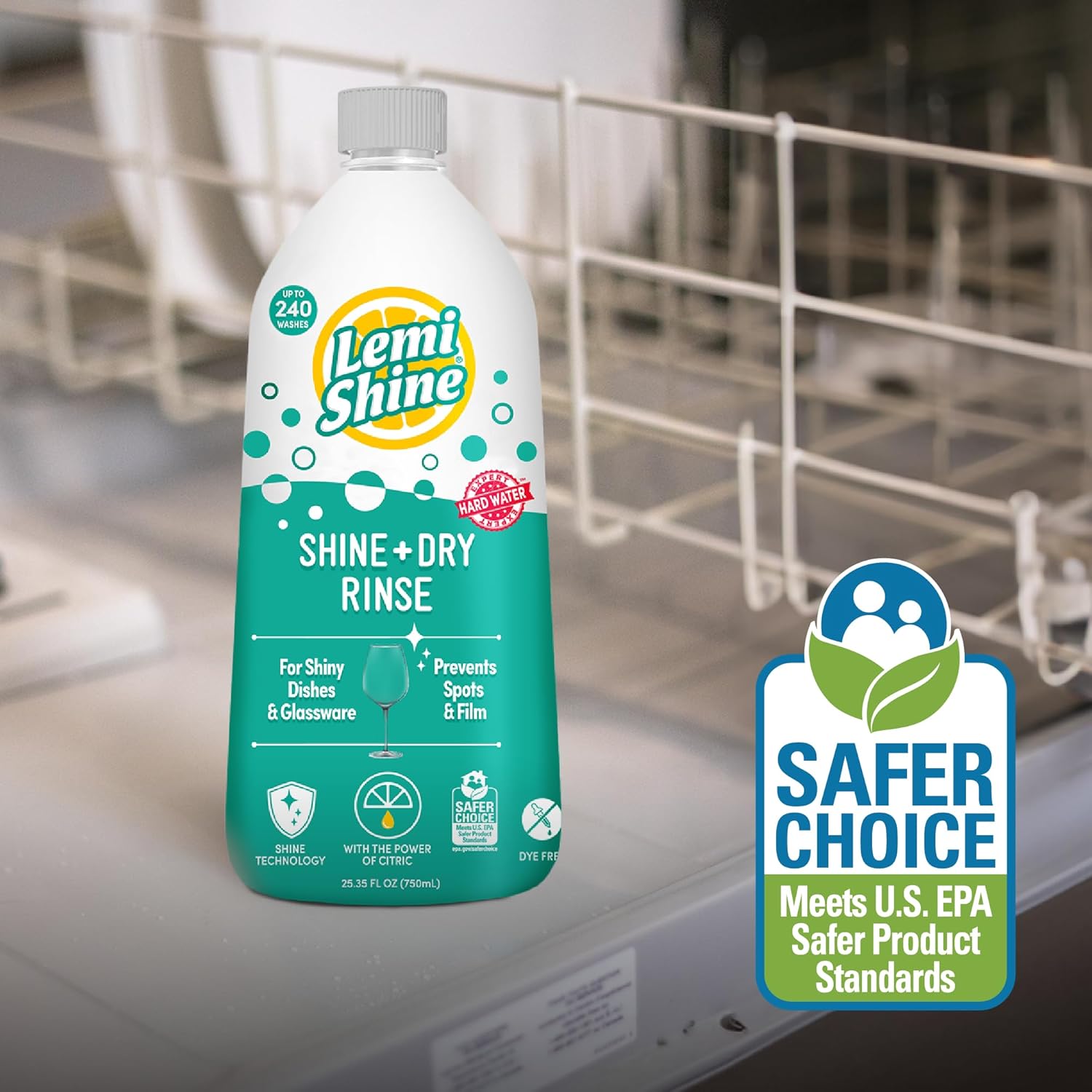 Lemi Shine Shine and Dry Natural Dishwasher Rinse Aid - Hard Water Stain Remover - 25.35 fl oz 