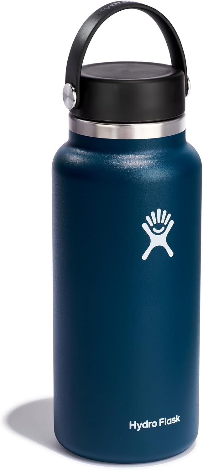Hydro Flask Water Bottle - Insulated Stainless Steel - Wide Mouth Flex Lid, Non Spill, Leakproof and Refillable in 32 Oz Indigo Blue