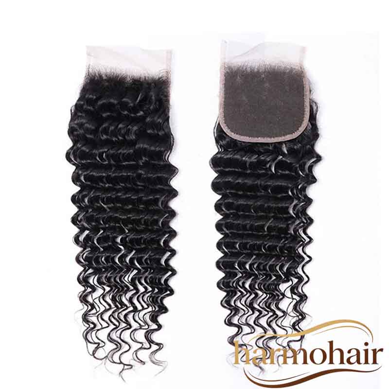 4x4 HD Transparent Lace Closure Deep Wave Raw Human Hair Bulk Purchase