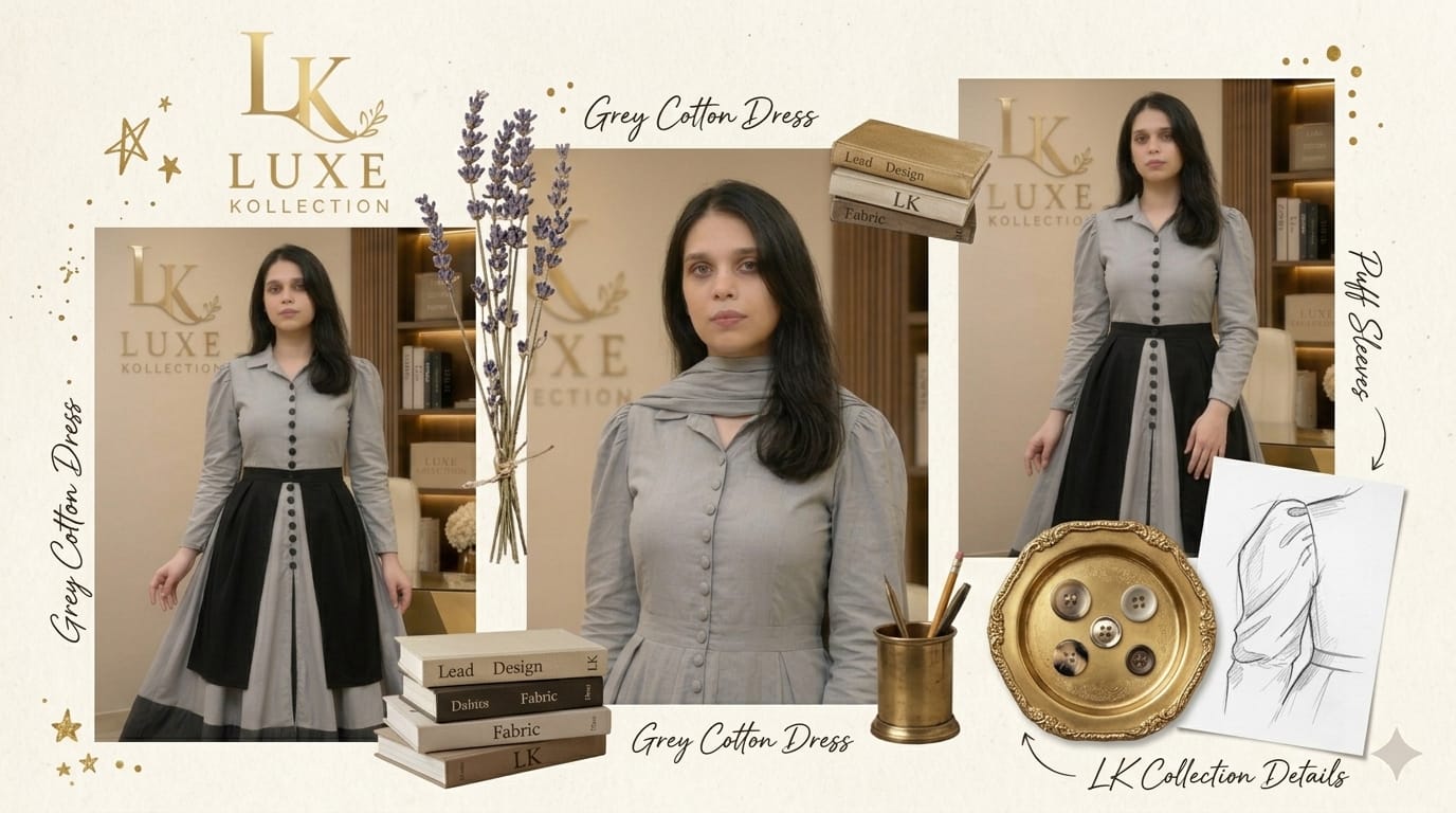 1Luxe Kollection By 🌐 CS7LLC.com™ Customized Grey Cotton Dress
