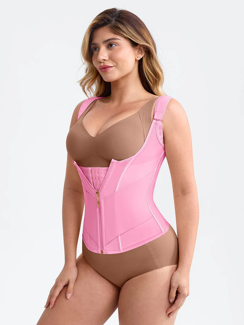 7 Steel Bones Mesh Chest Support Waist Cincher Tank Top with Adjustable Strap