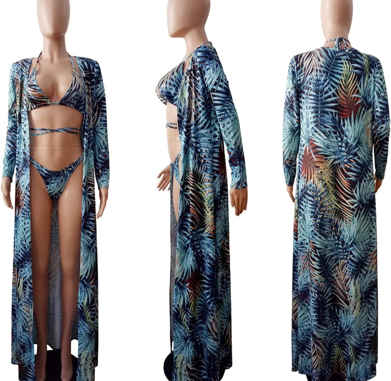 Tropical Leaf Print Bikini Set