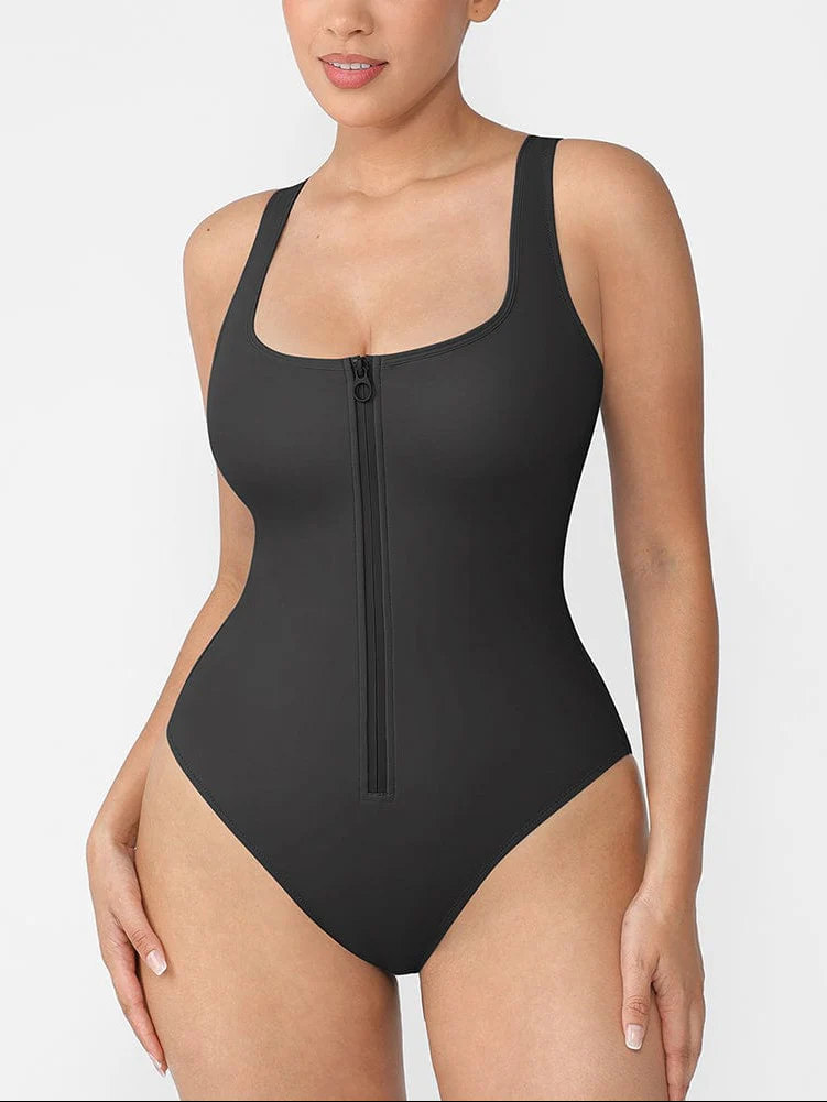 Zipper Front Waist Tummy Control Swimsuit