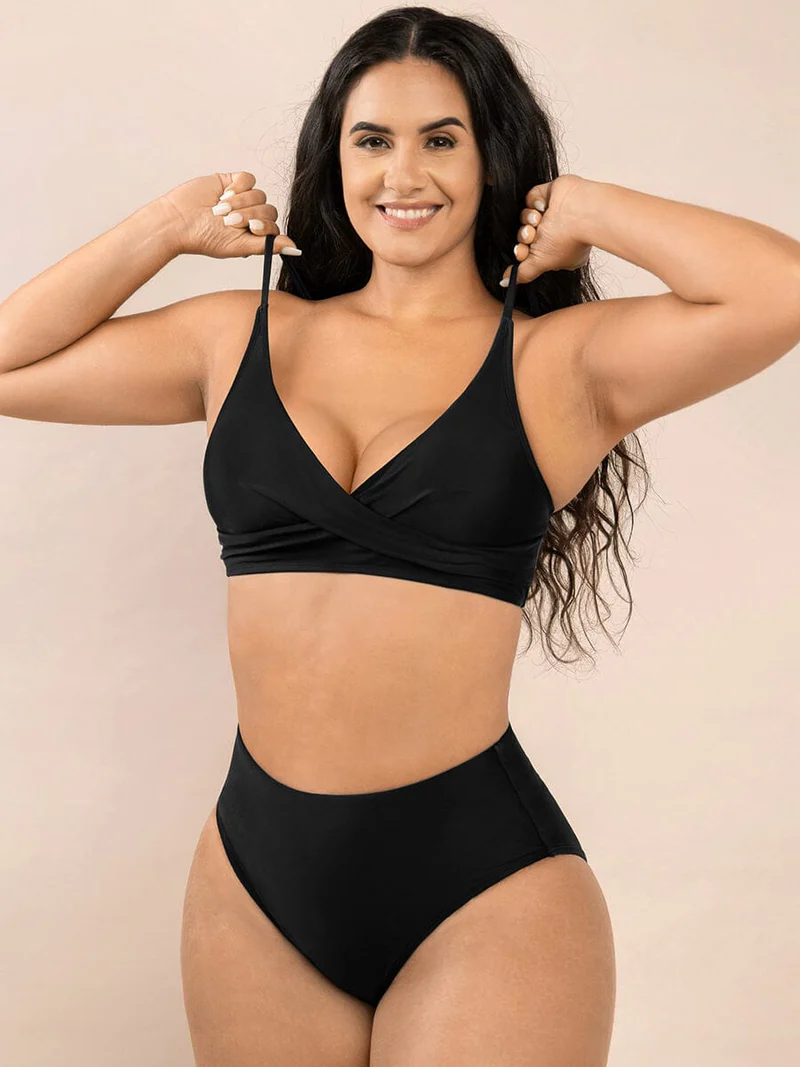 Black Cross Front Bralette Swimsuit  