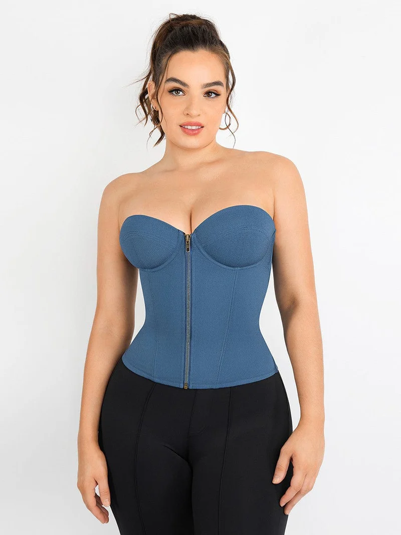 Imitation Denim Cup Design 4 Steel Bones Tummy Control Waist Trainer with back with drawstring