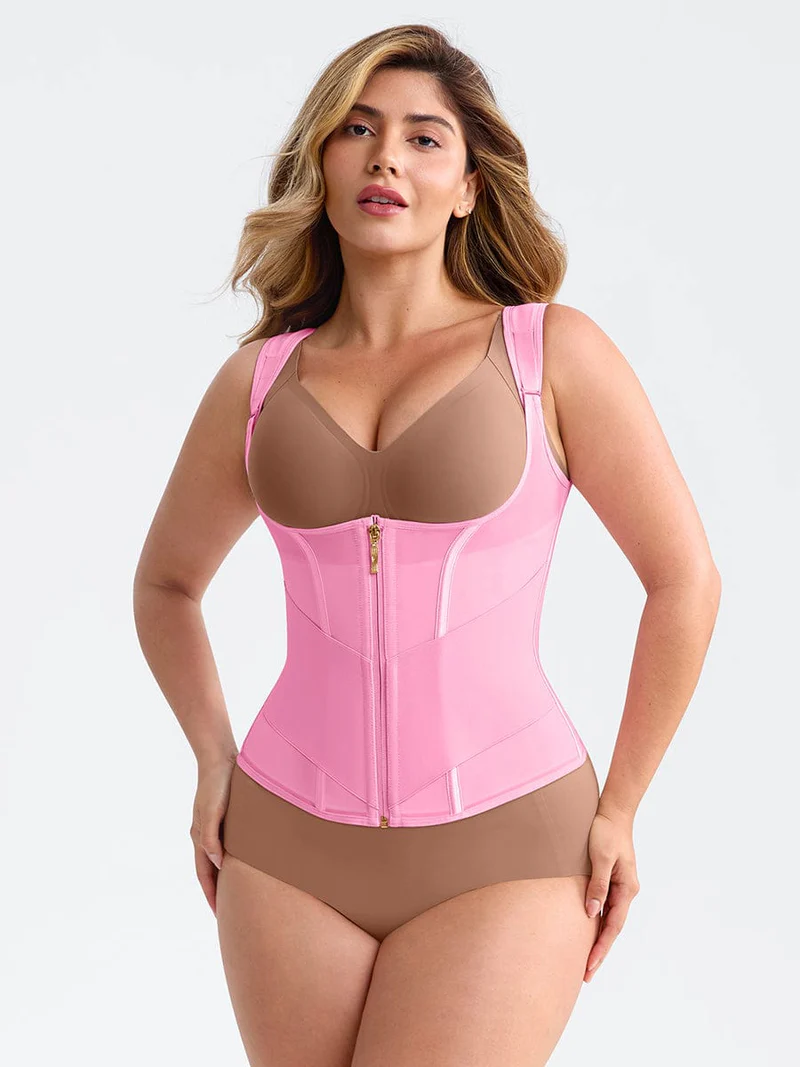 7 Steel Bones Mesh Chest Support Waist Cincher Tank Top with Adjustable Strap