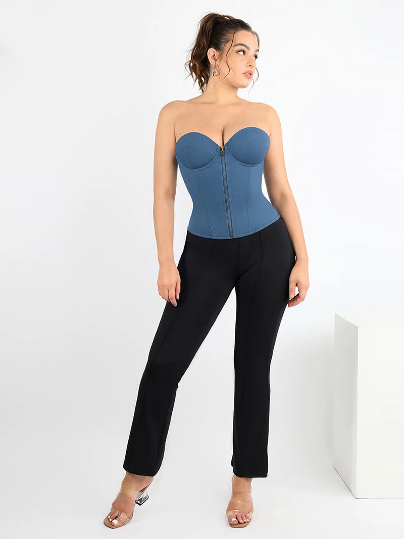 Imitation Denim Cup Design 4 Steel Bones Tummy Control Waist Trainer with back with drawstring