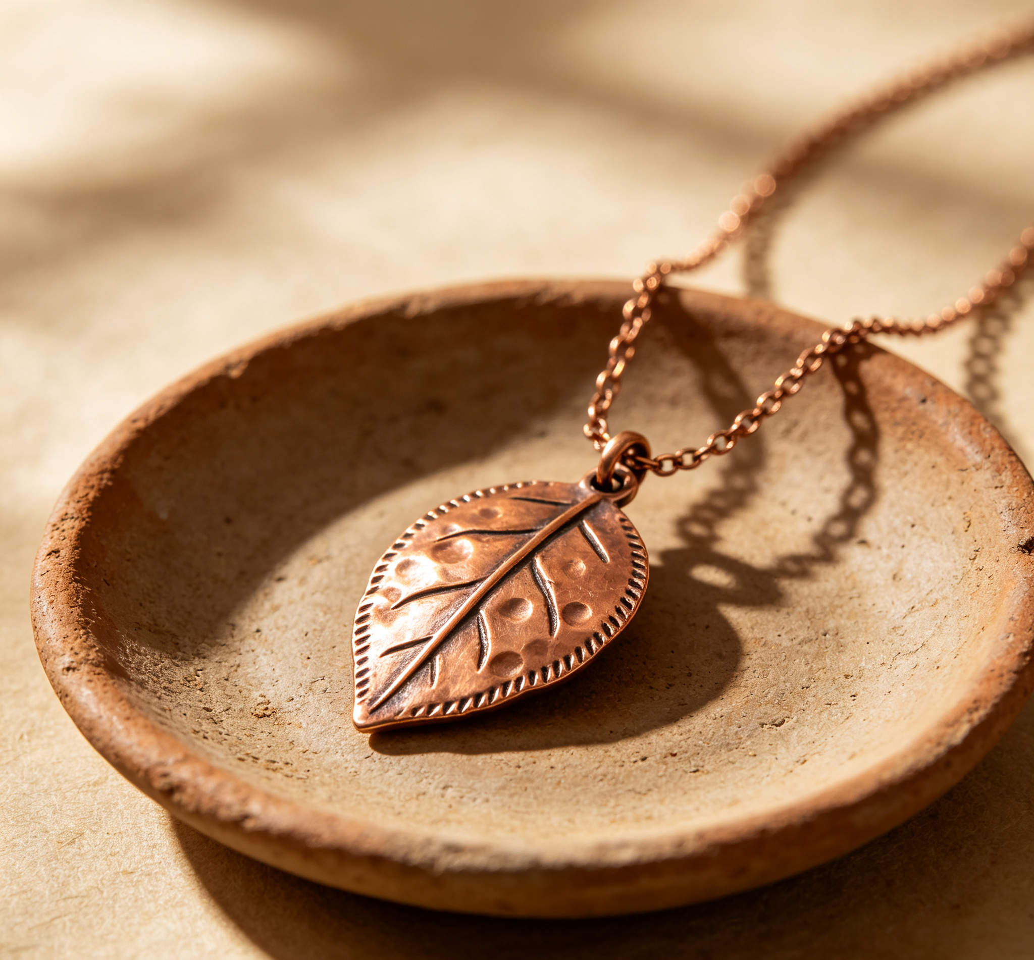 Copper Leaf Pendant Necklace