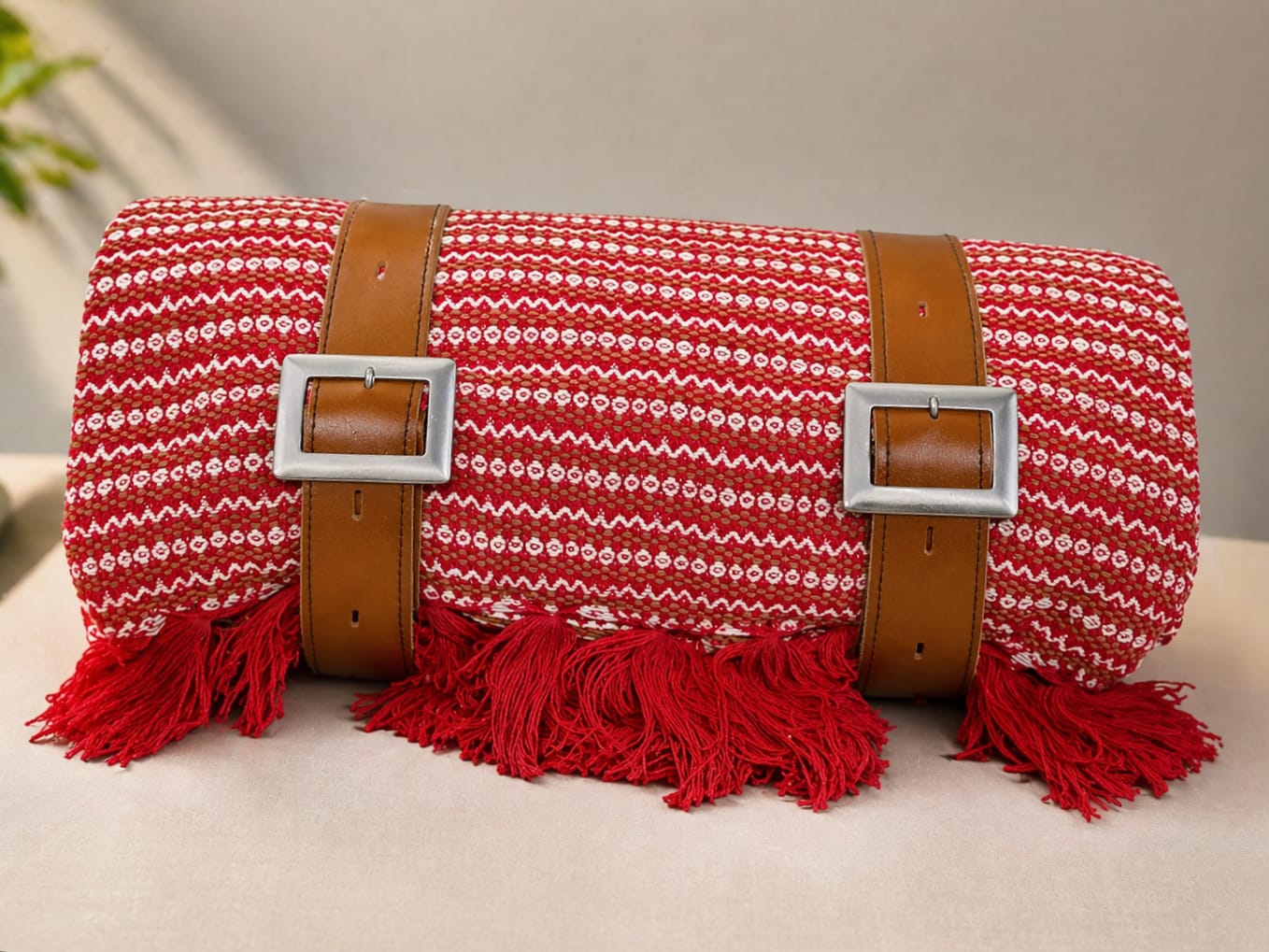 Manta estilo chicana vermelha com suporte simples 