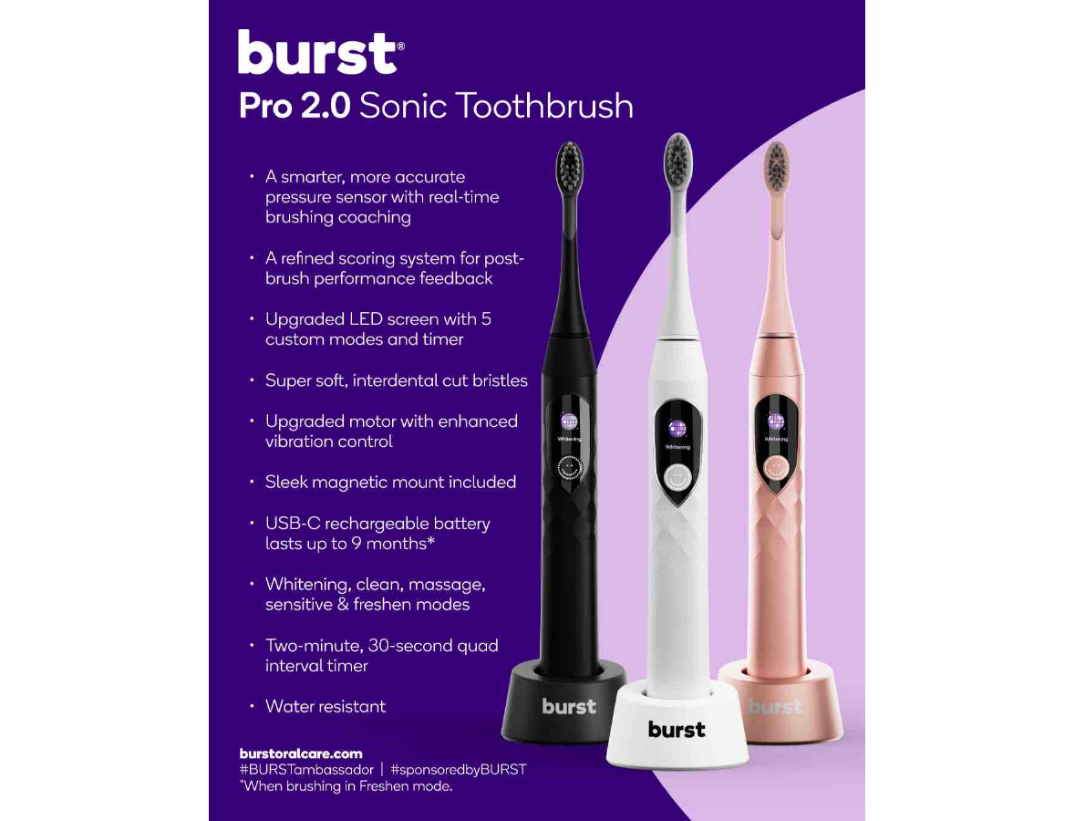BURST Pro 2.0 Sonic Toothbrush, Advanced Sonic Toothbrush with Custom Modes