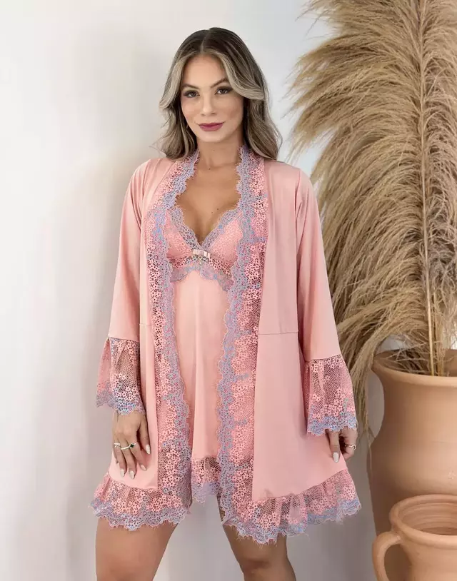Conjunto de Lingerie com Robe Rosé