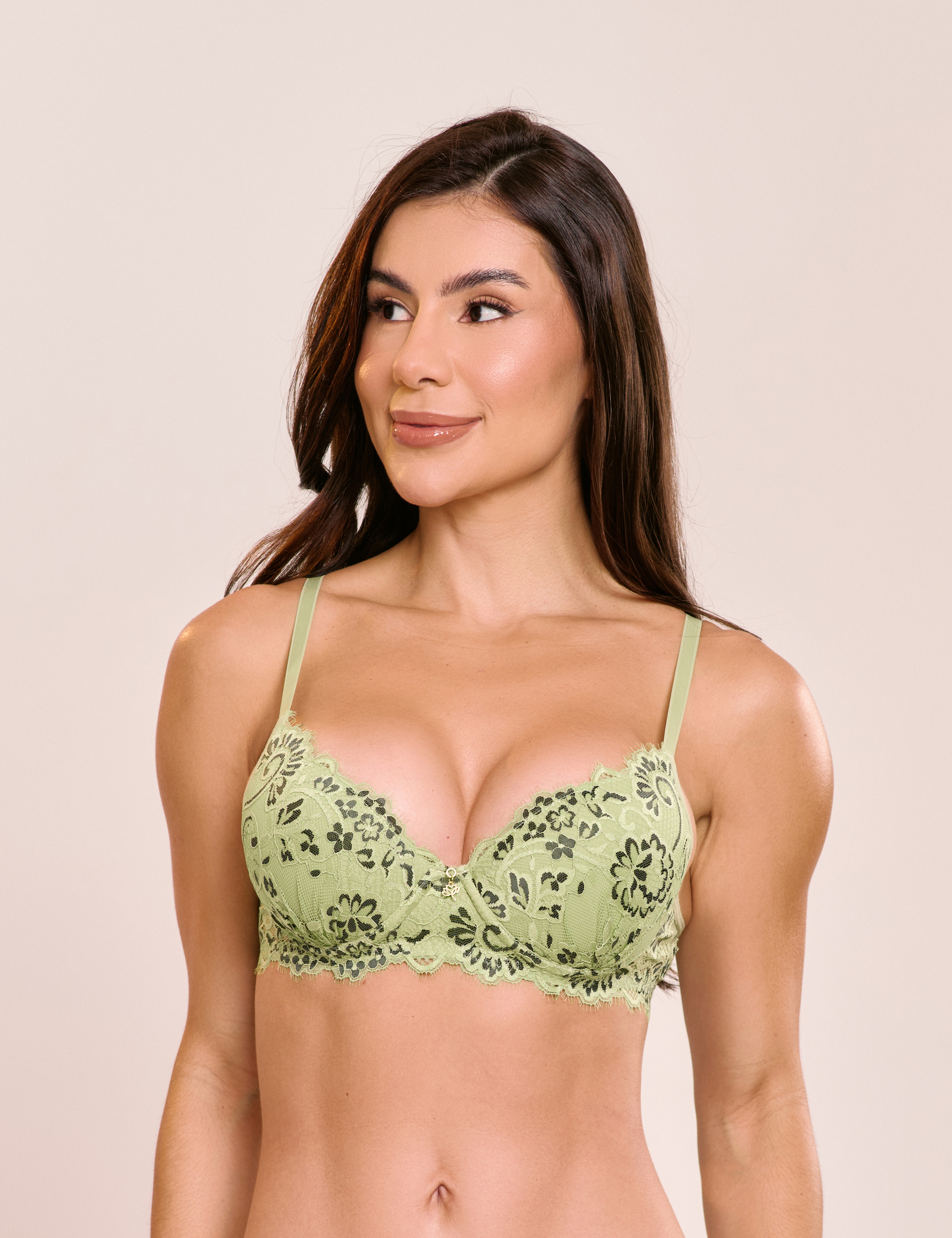 Sutiã Verde com Renda Floral Afrodite TAM M