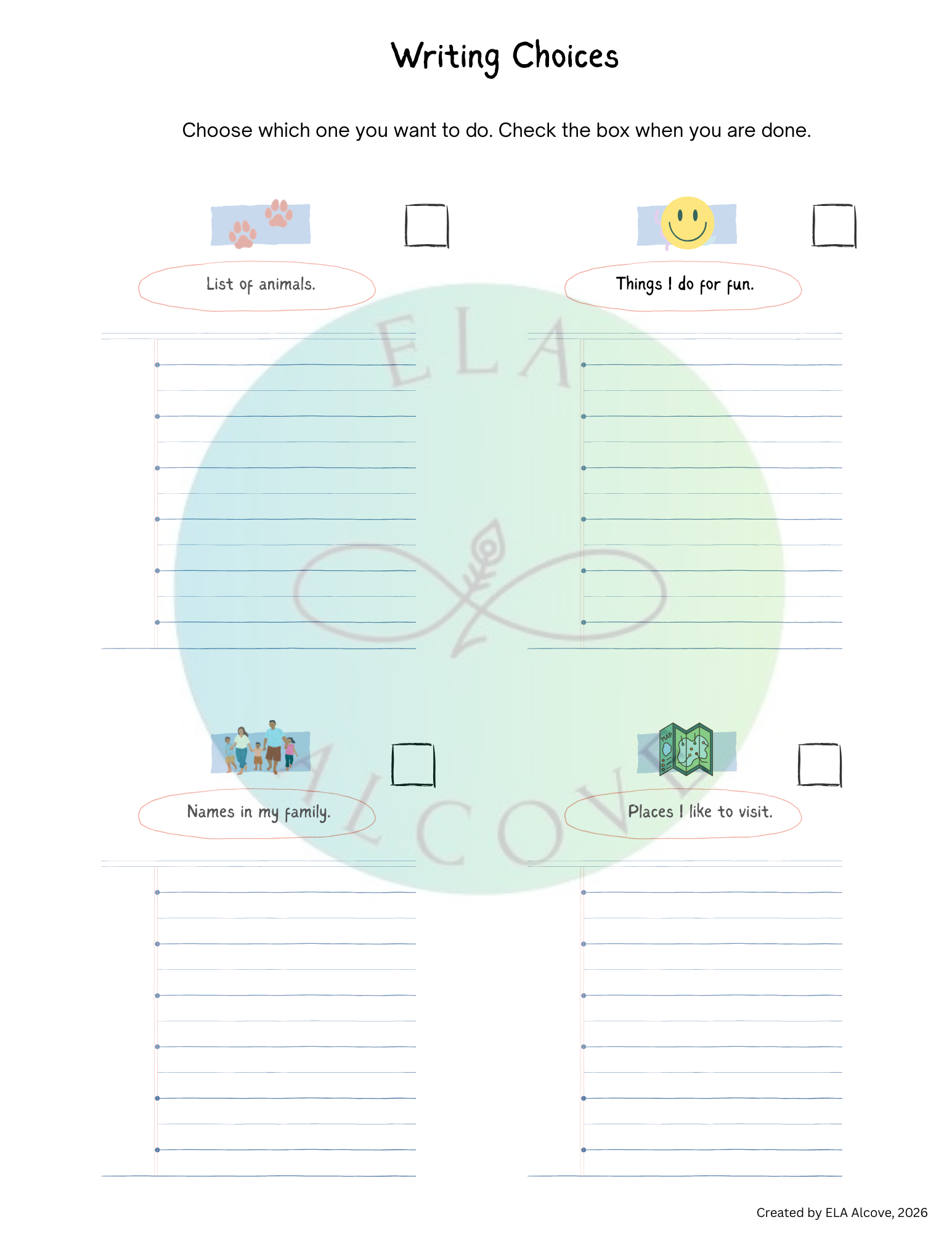 Writing Choices Worksheet