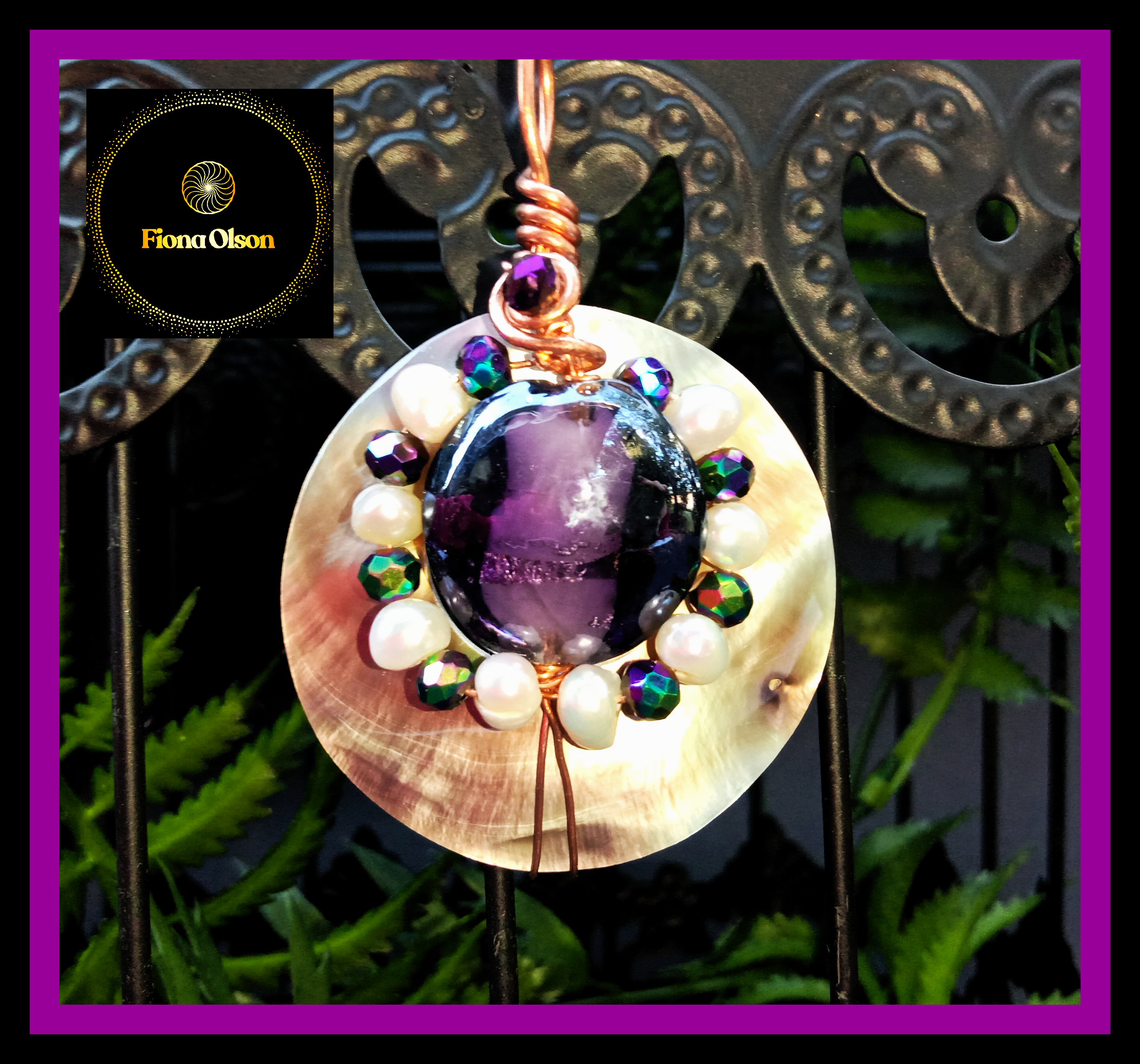"Sovereign" Mother Of Pearl, Freshwater Pearl & Bead Copper Pendant 