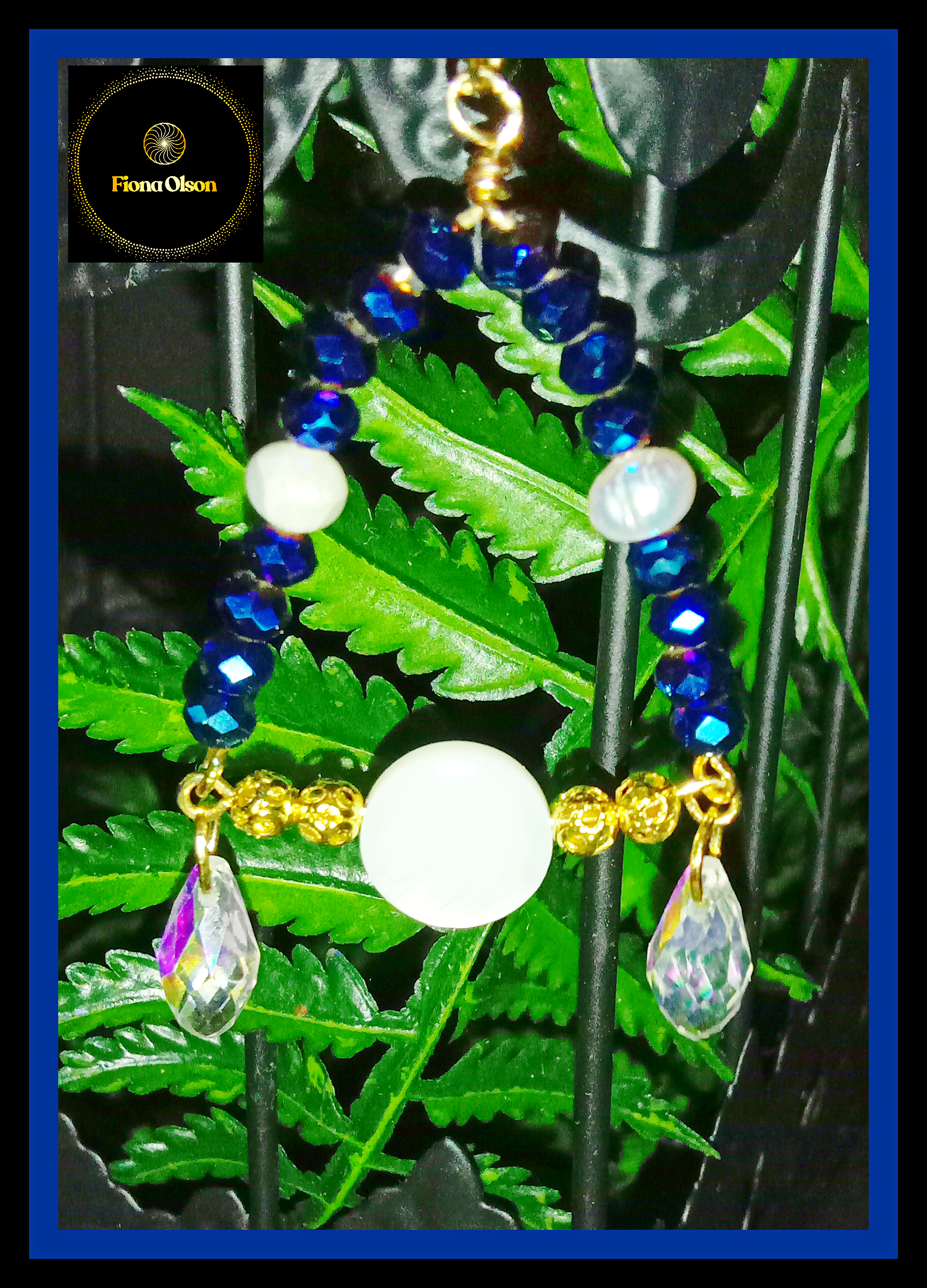 "Starry Full Moon Sky" Freshwater Pearl & Bead Pendant 
