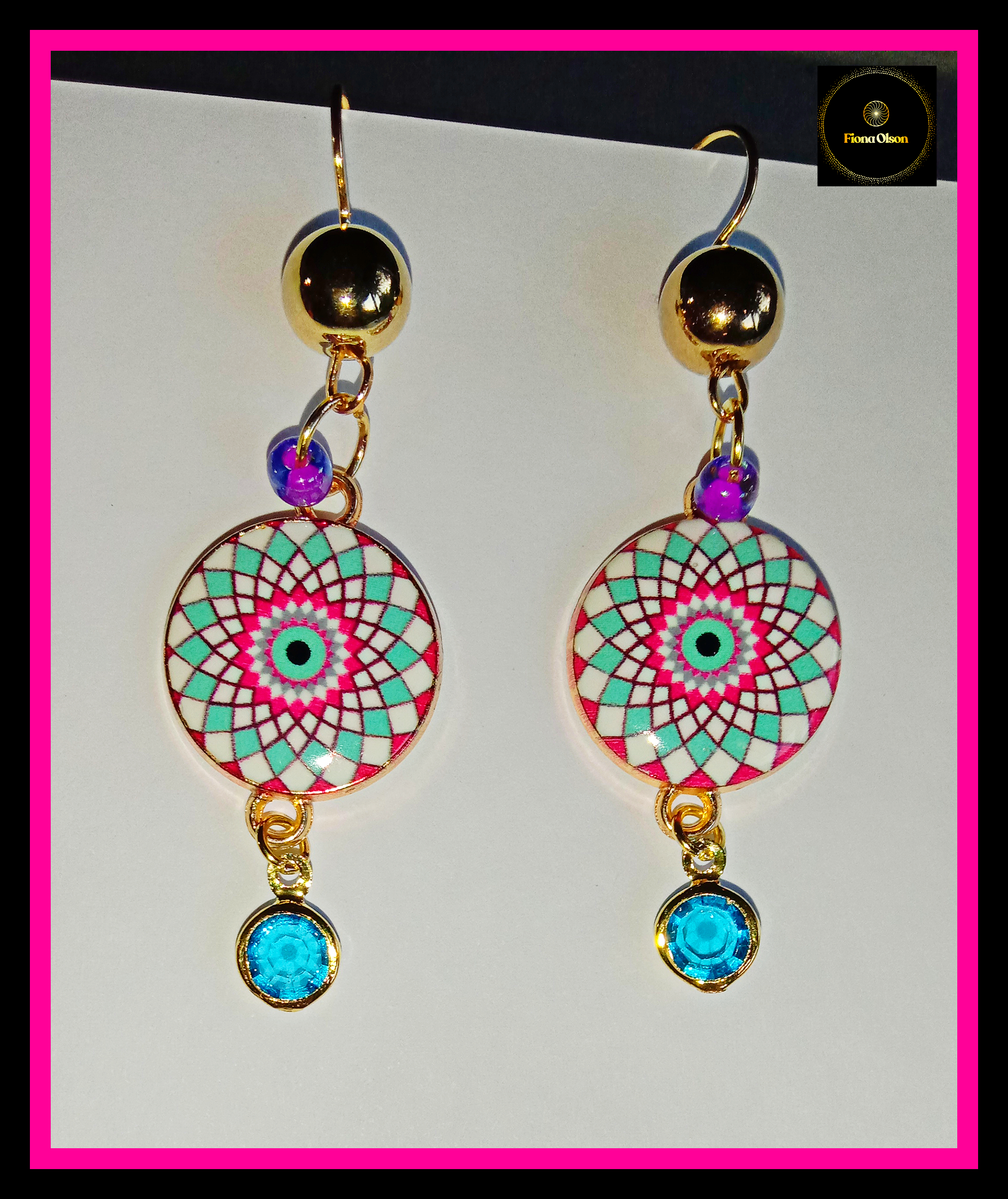 Boho Mandala Blue Jewel Drop Earrings