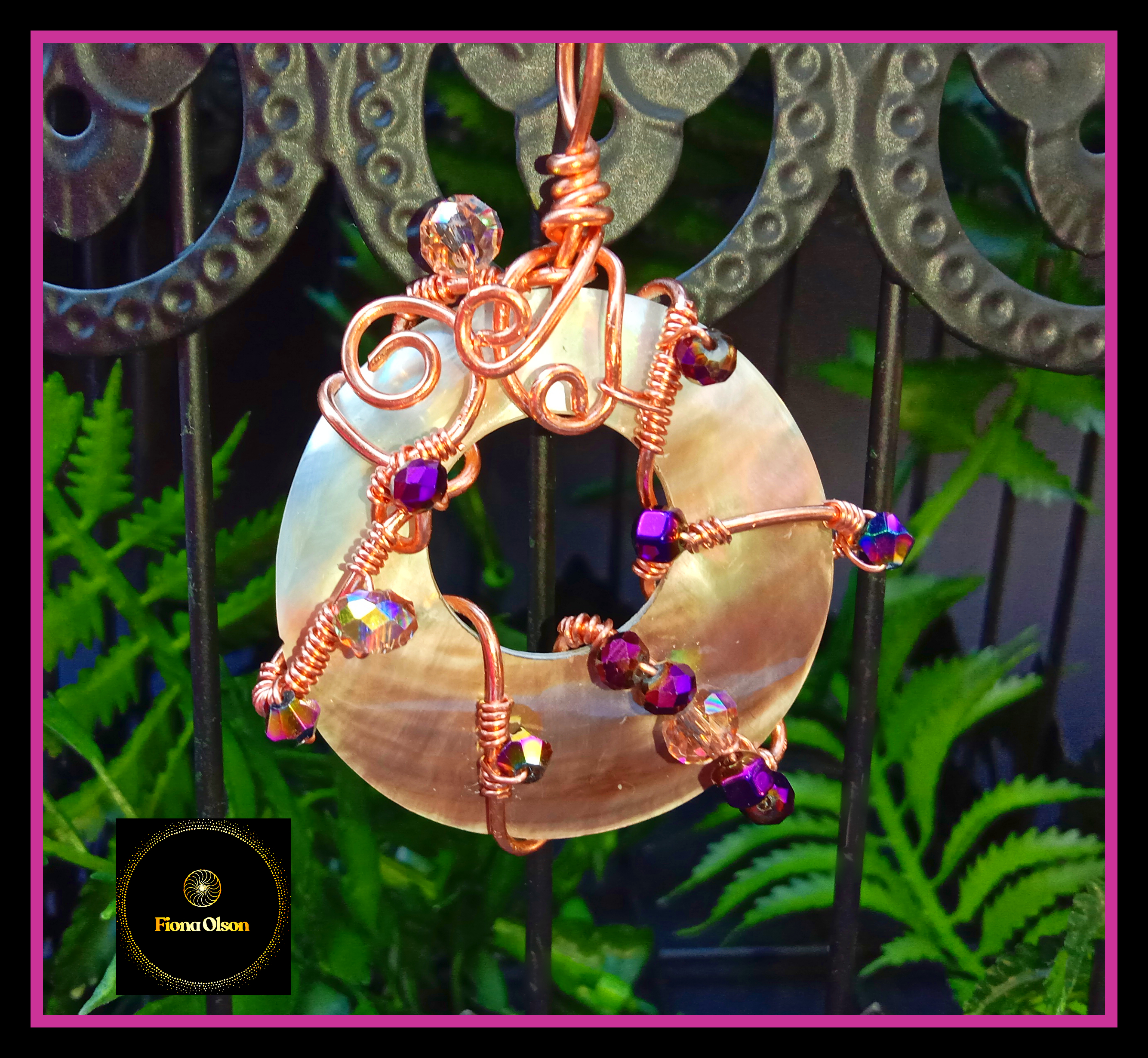 'Jewels Of The Ocean' Mother Of Pearl Shell & Bead Copper Pendant 
