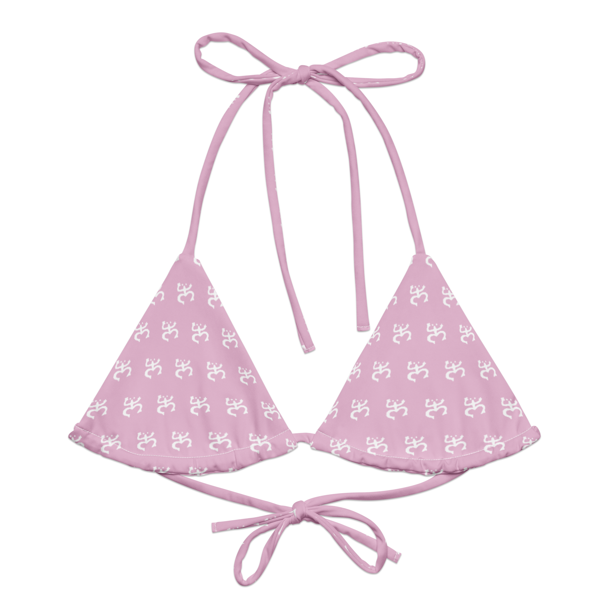 Coquí Print Eco Friendly String Bikini Top- Pink/ White