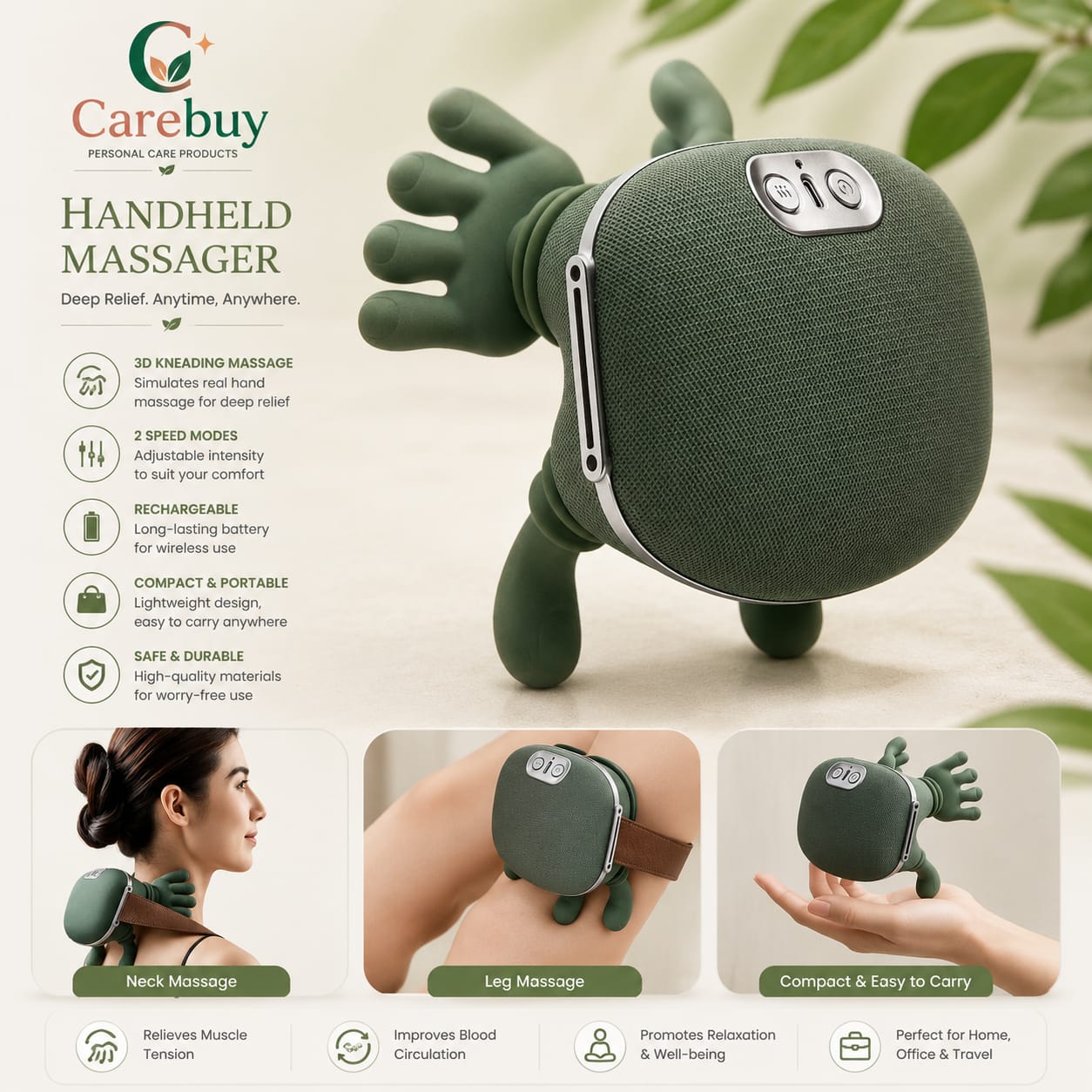 Handheld neck shoulder massager 