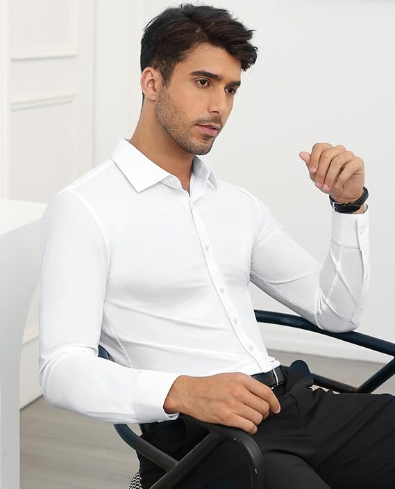 Lion Nardo Stretch Mens Dress Shirts Long Sleeve Slim Fit Dress Shirts for Men Muscle Fit Wrinkle Free Button Down Shirt