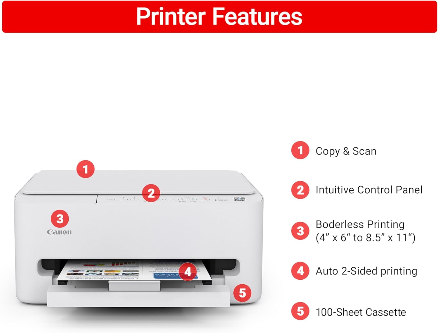 Canon PIXMA TS4320 Wireless Color Inkjet Printer for Duplex Printing, White – Home Printer with Copier/Scanner, Compact Design, Easy Setup, 1 Year Limited Warranty