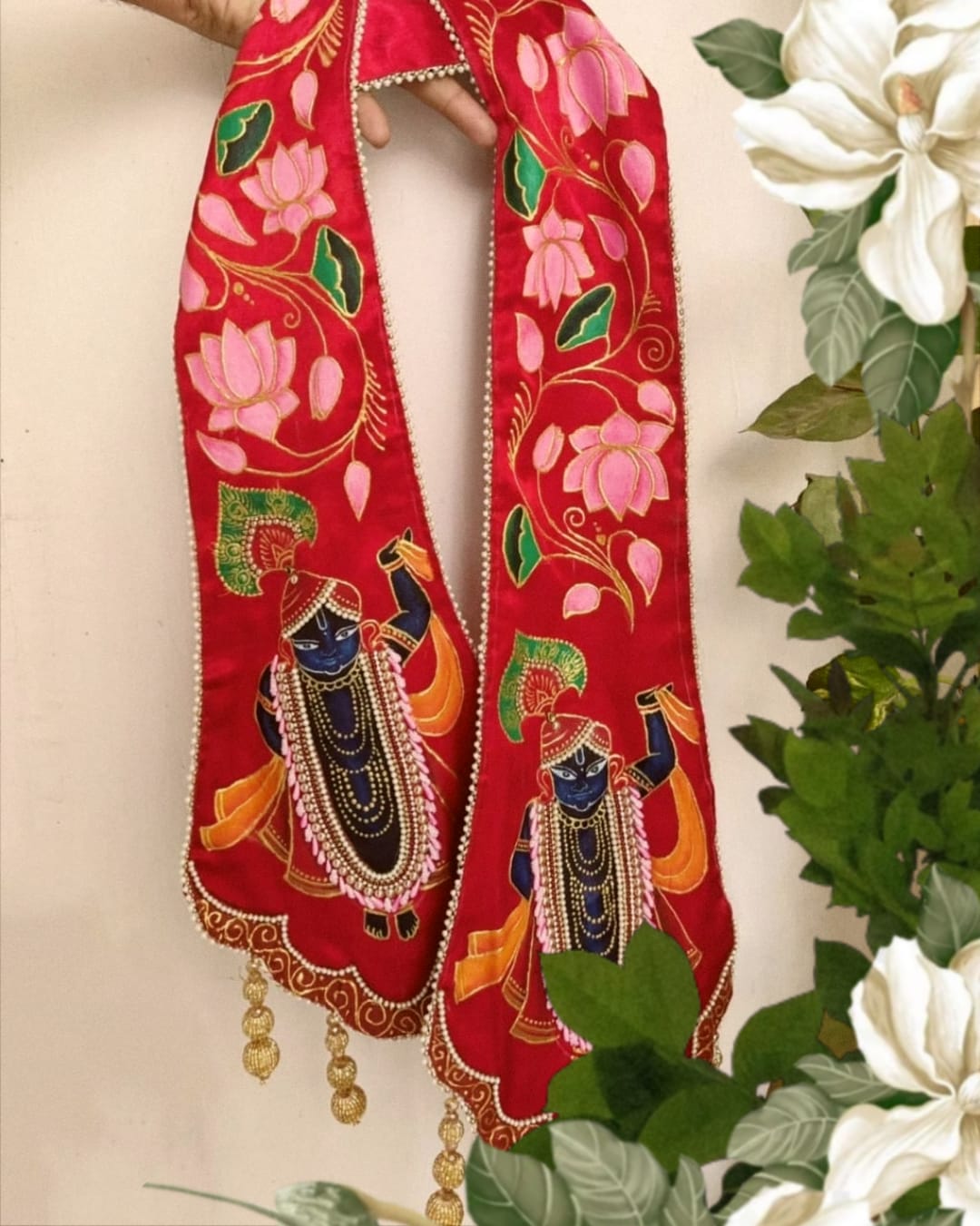 Handcrafted Krishna Embroidered And Hand Painted Stole