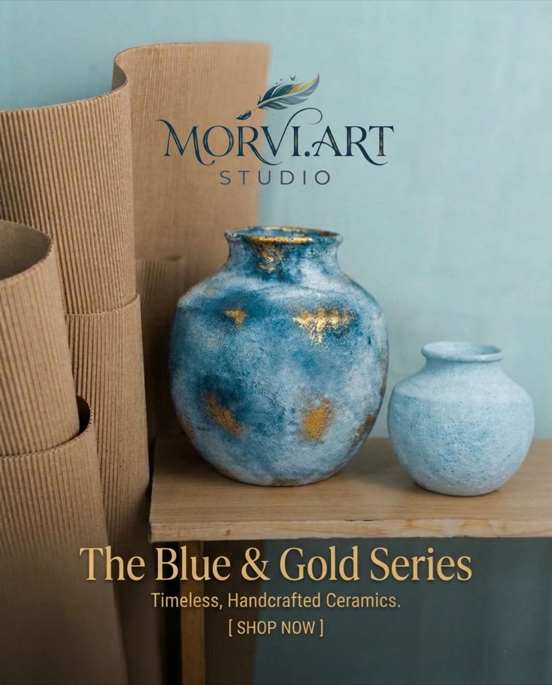 Blue & Gold Ceramic Vase Set