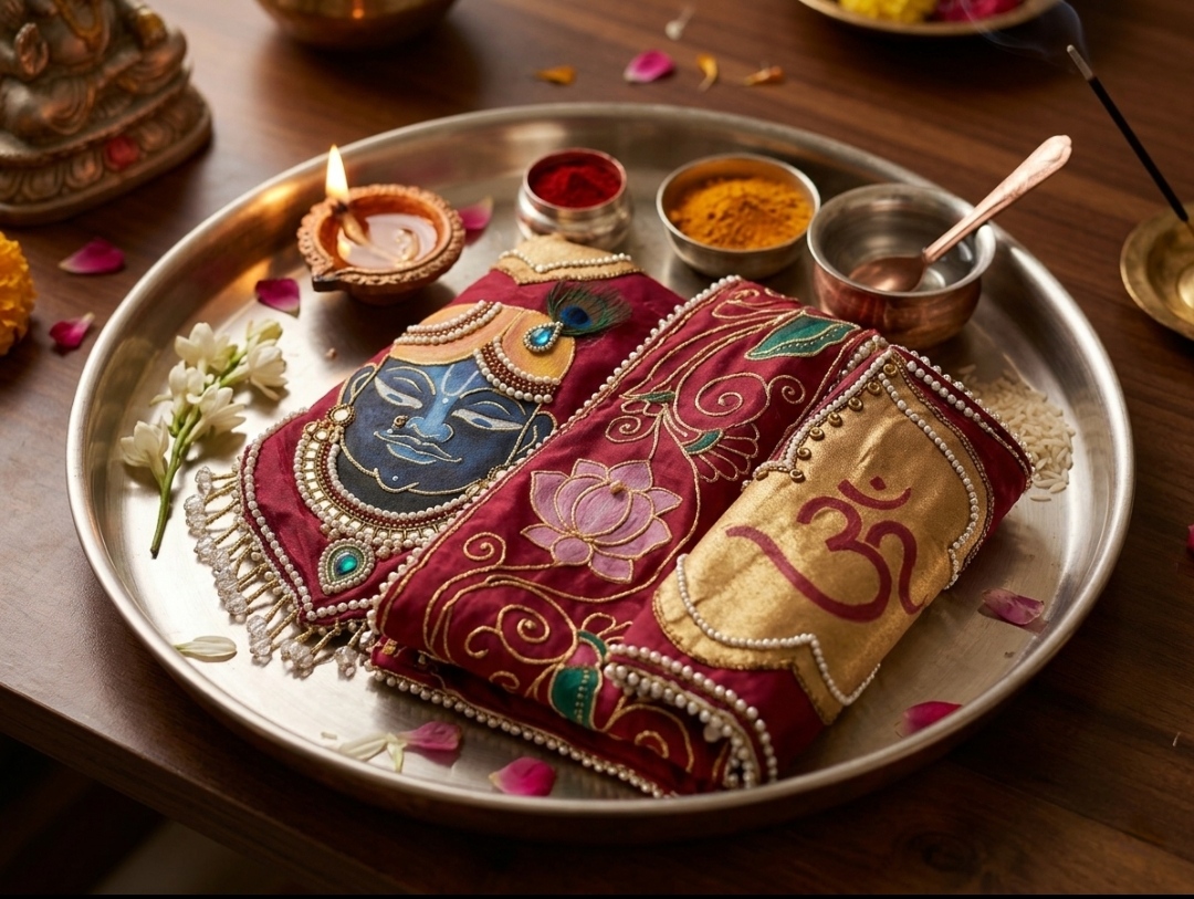 Handcrafted Krishna Embroidered And Hand Painted Stole