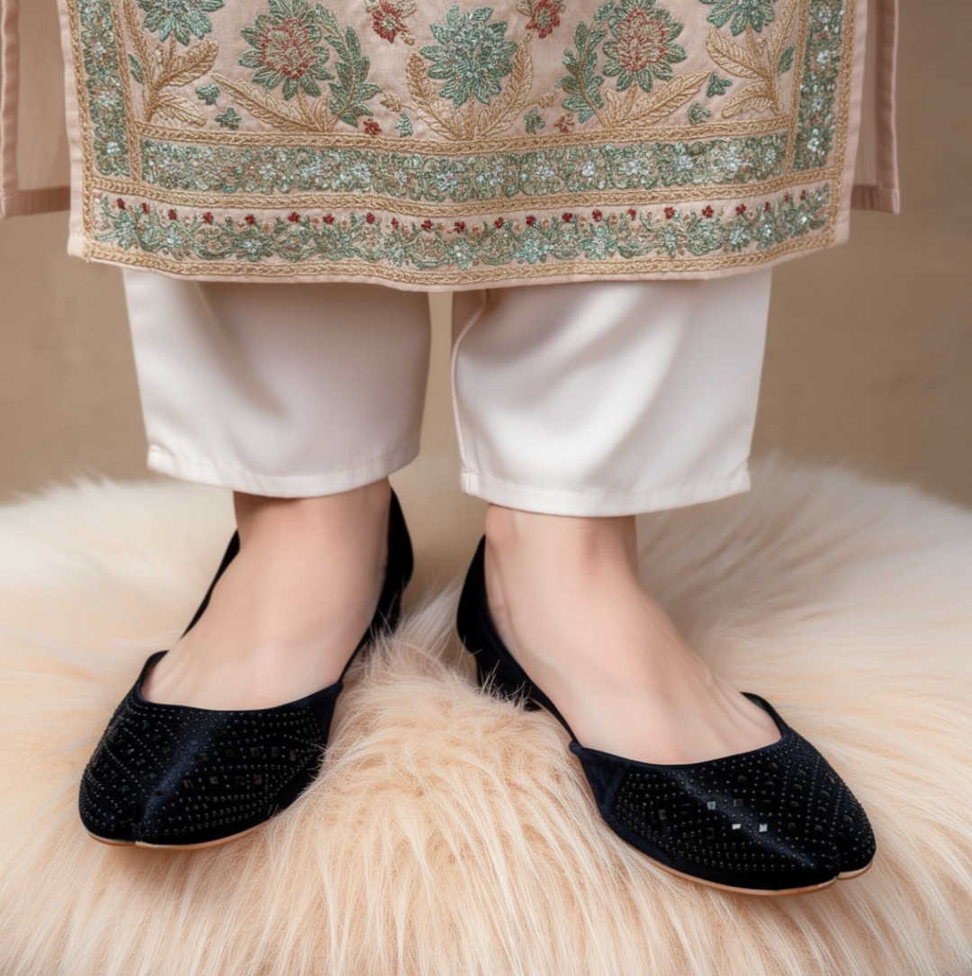 Black Velvet Embellished Khussa