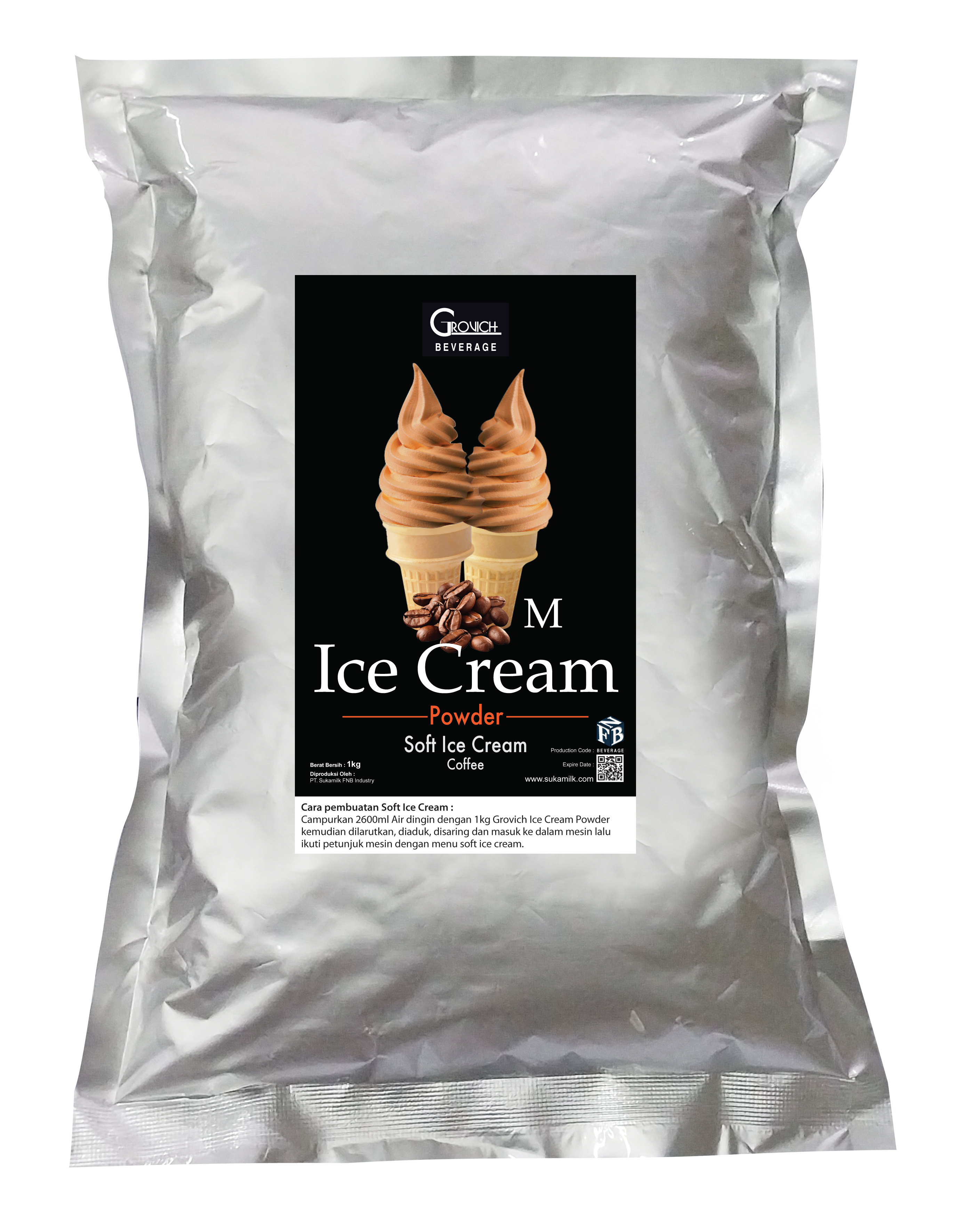 Bubuk Es Krim (Ice Cream Powder) Soft/Hard Ice Cream rasa Kopi - GROVICH Milky Ice Cream Powder Premix 1kg