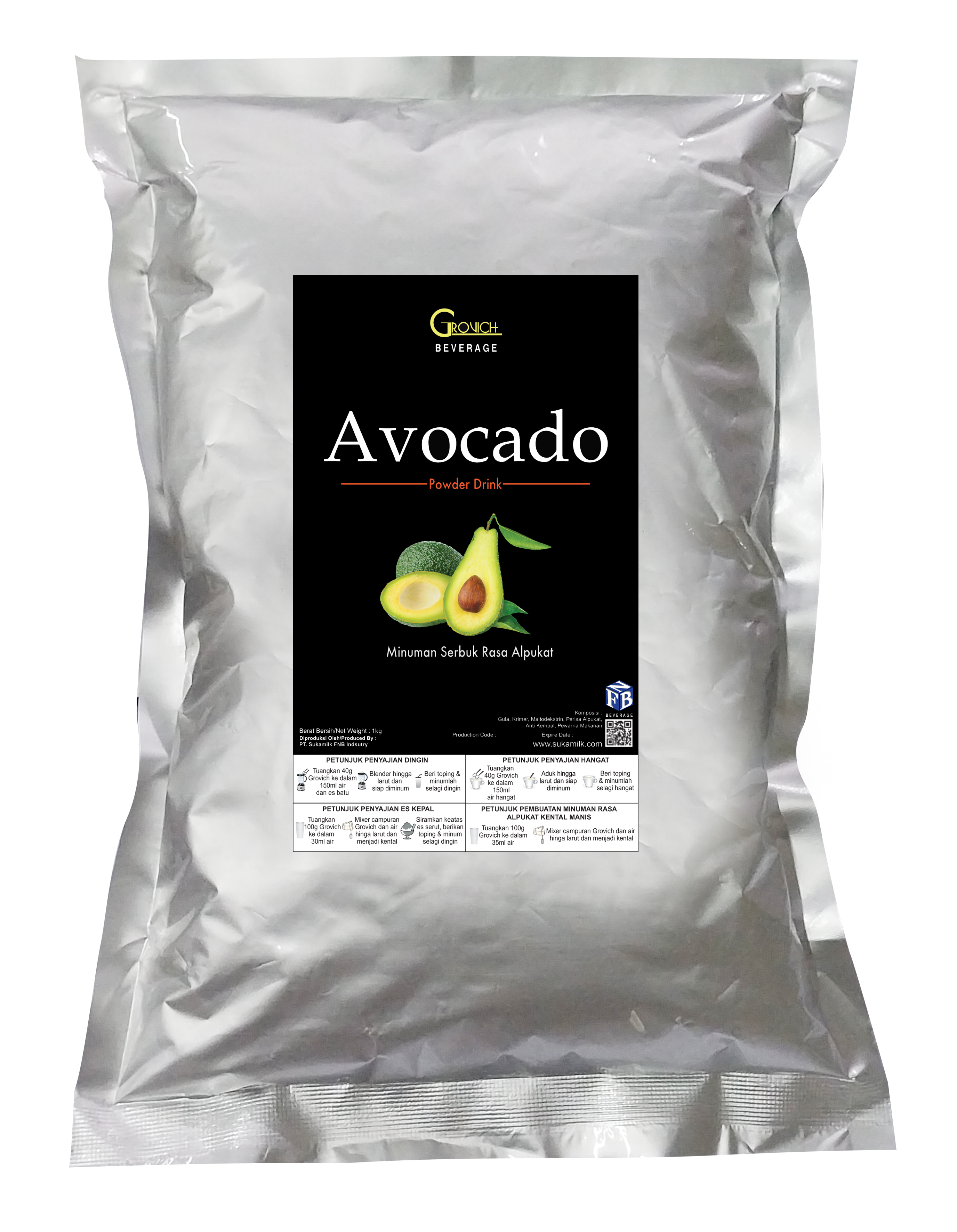 Minuman Bubuk rasa Alpukat (Avocado powder drink) GROVICH 1kg
