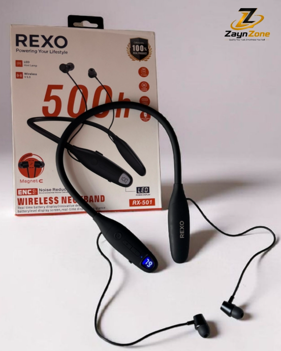 REXO RX-501 প্রিমিয়াম নেকব্যান্ড - ৫০০ ঘণ্টা ব্যাকআপ ও পাওয়ার ব্যাংক ফিচার