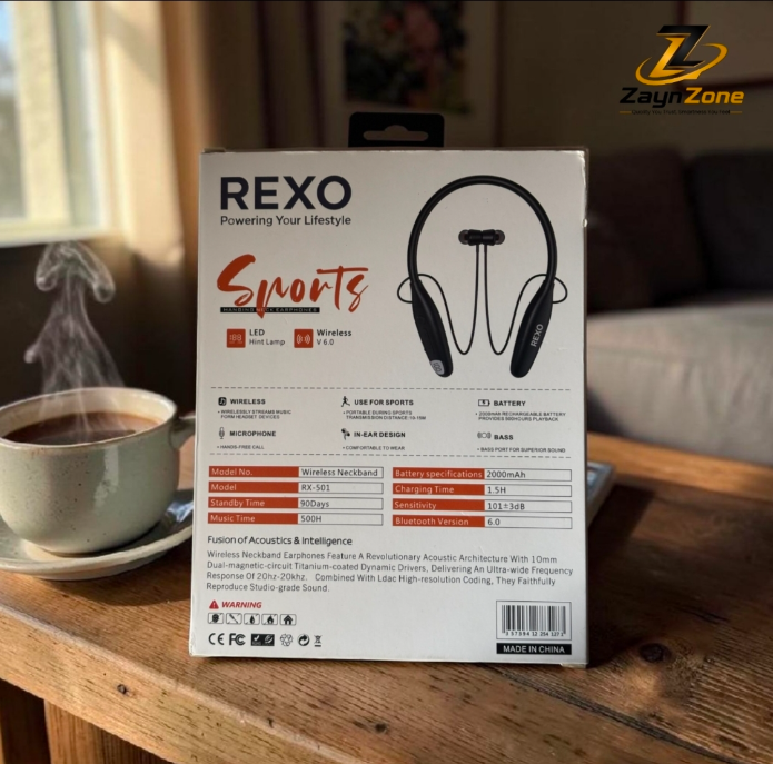REXO RX-501 প্রিমিয়াম নেকব্যান্ড - ৫০০ ঘণ্টা ব্যাকআপ ও পাওয়ার ব্যাংক ফিচার