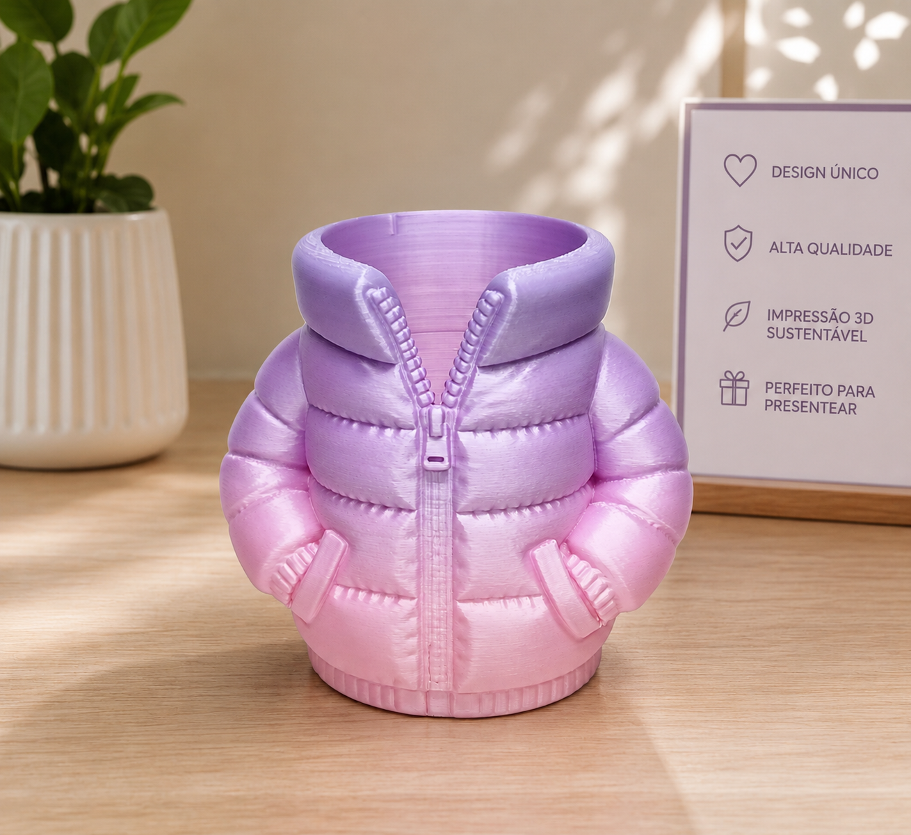 Porta lapis casaco acolchoado rosa- lilas