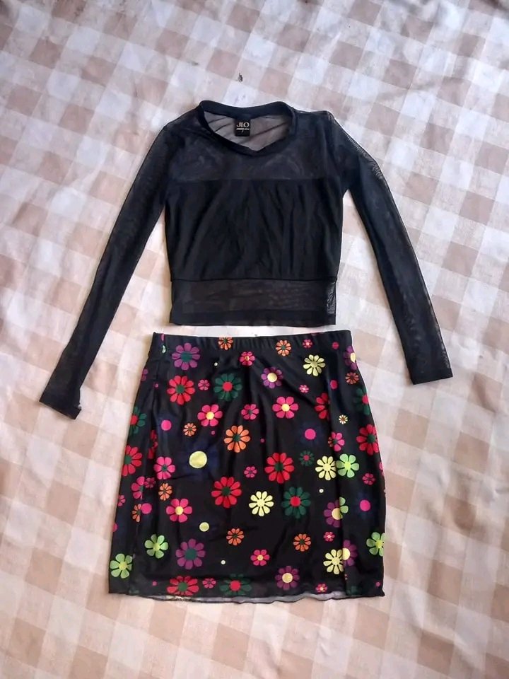 Black Mesh Crop Top & Floral Skirt Set Pallets
