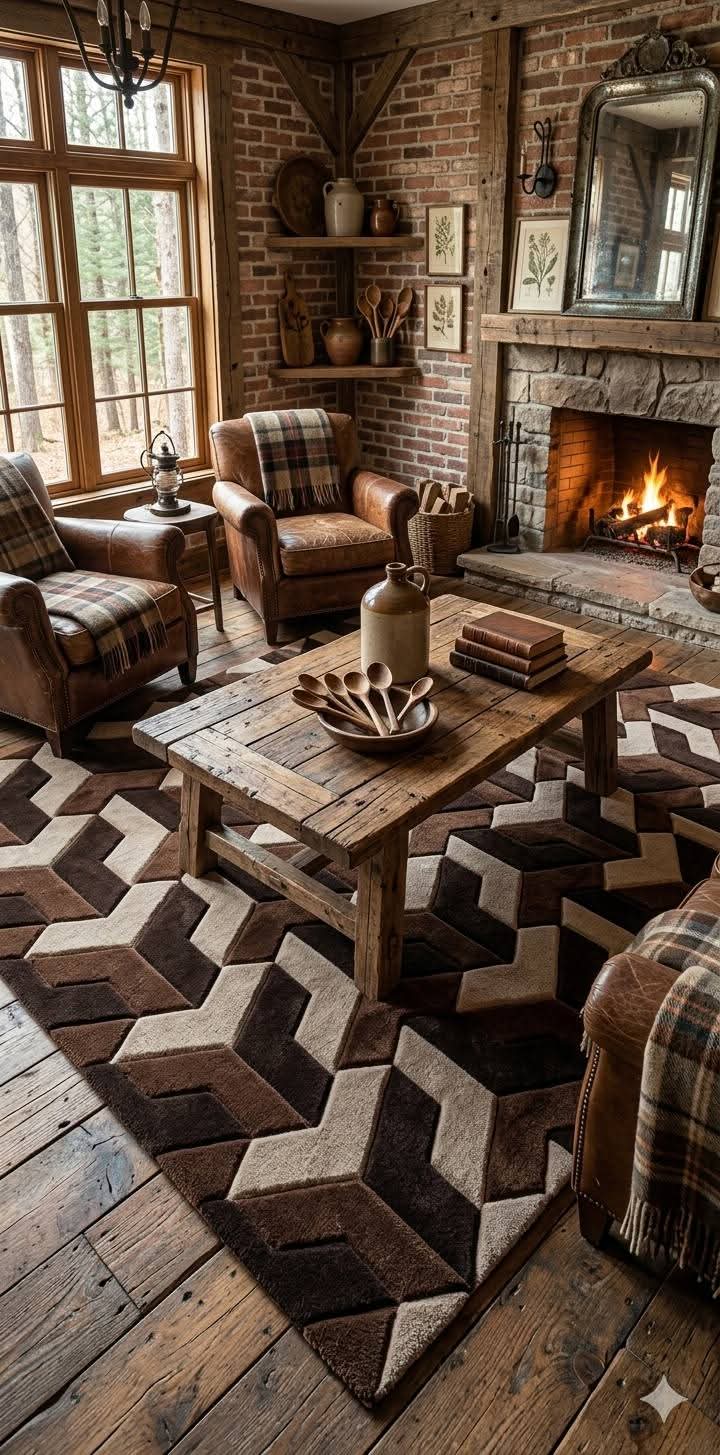 Geometric Wood Pattern Area Rug