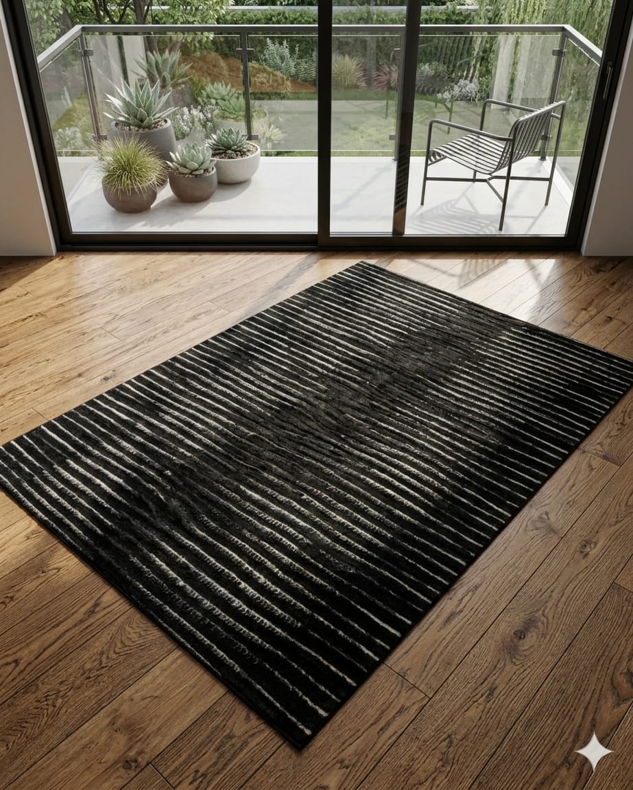 Modern Black Striped Area Rug