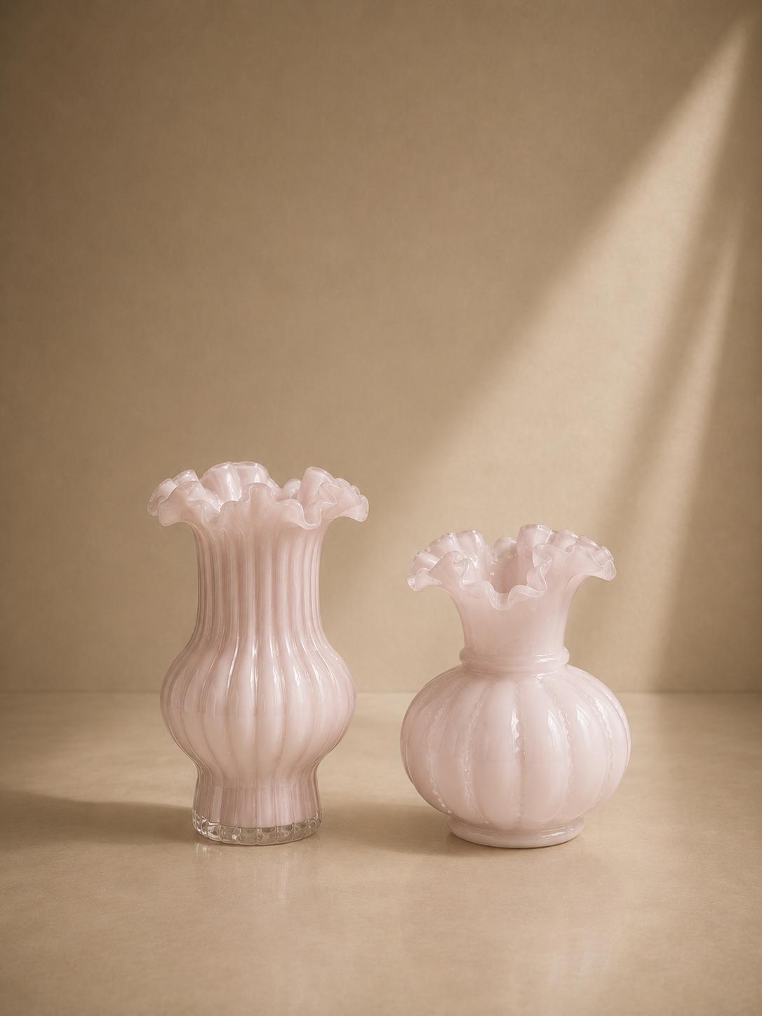 Pink Glass Flower Vases Set